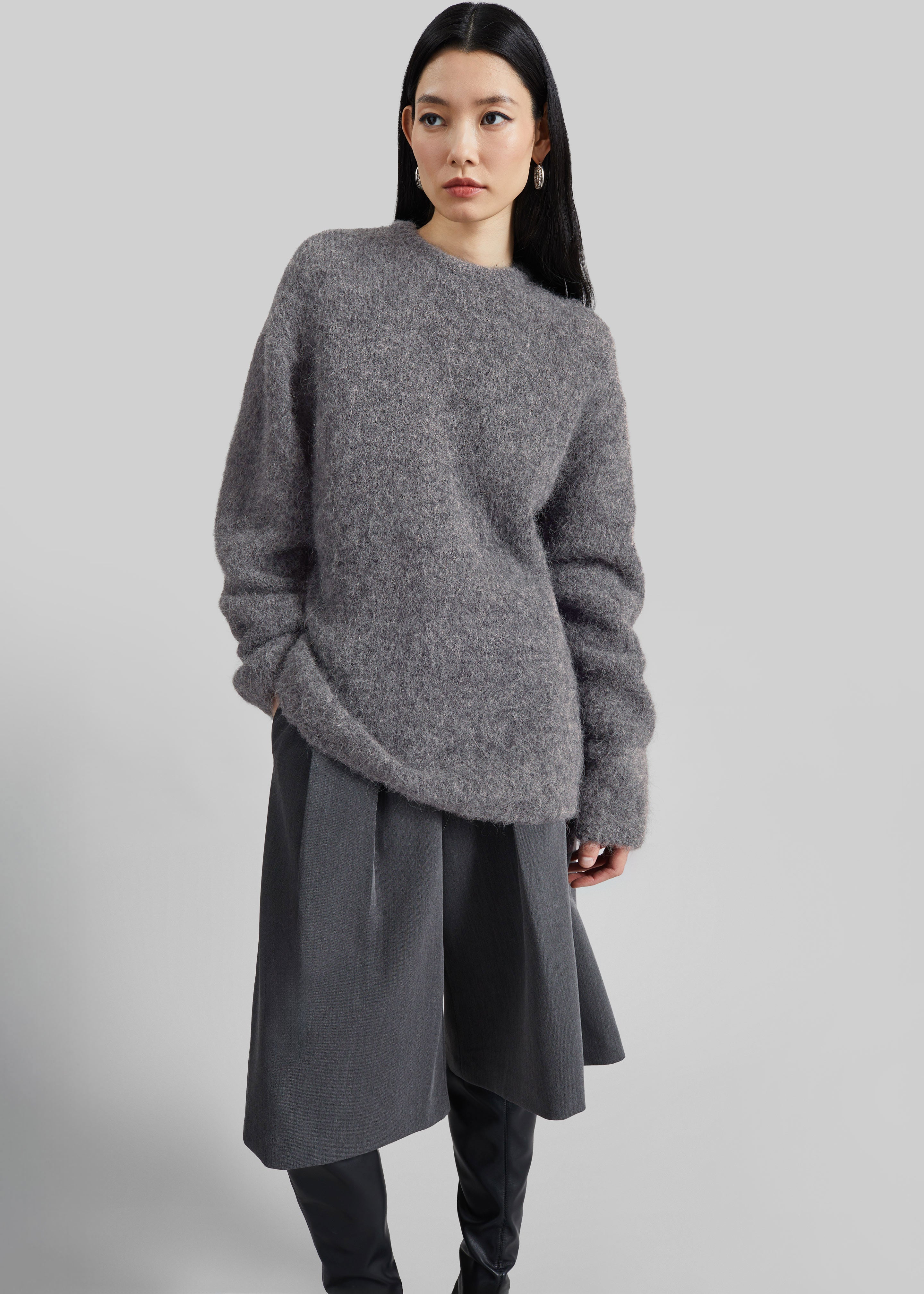 Willy Alpaca Knit Sweater - Grey - 1