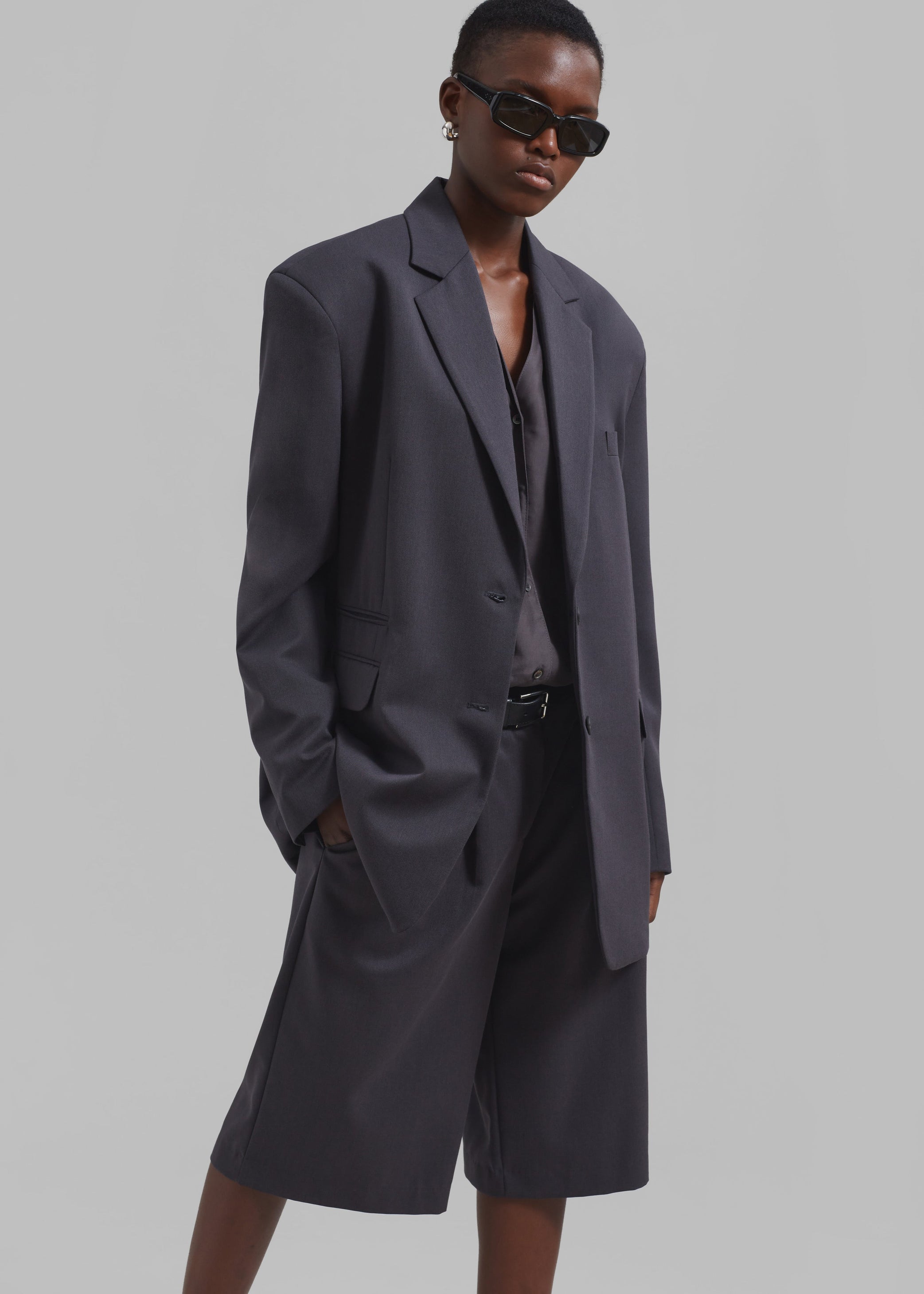Shop the look image for Wilma Pleated Bermuda Shorts - Charcoal