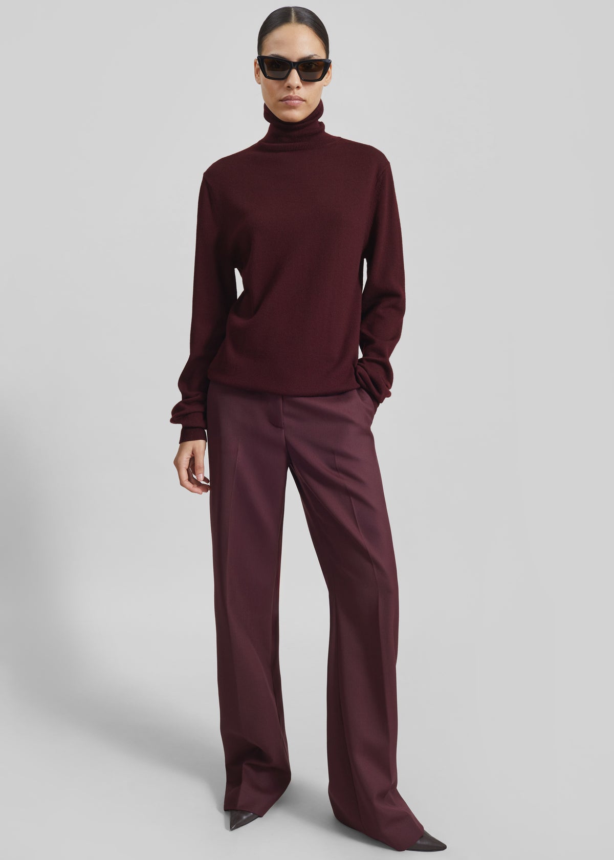 Eve Thin Turtleneck Sweater - Burgundy - 3