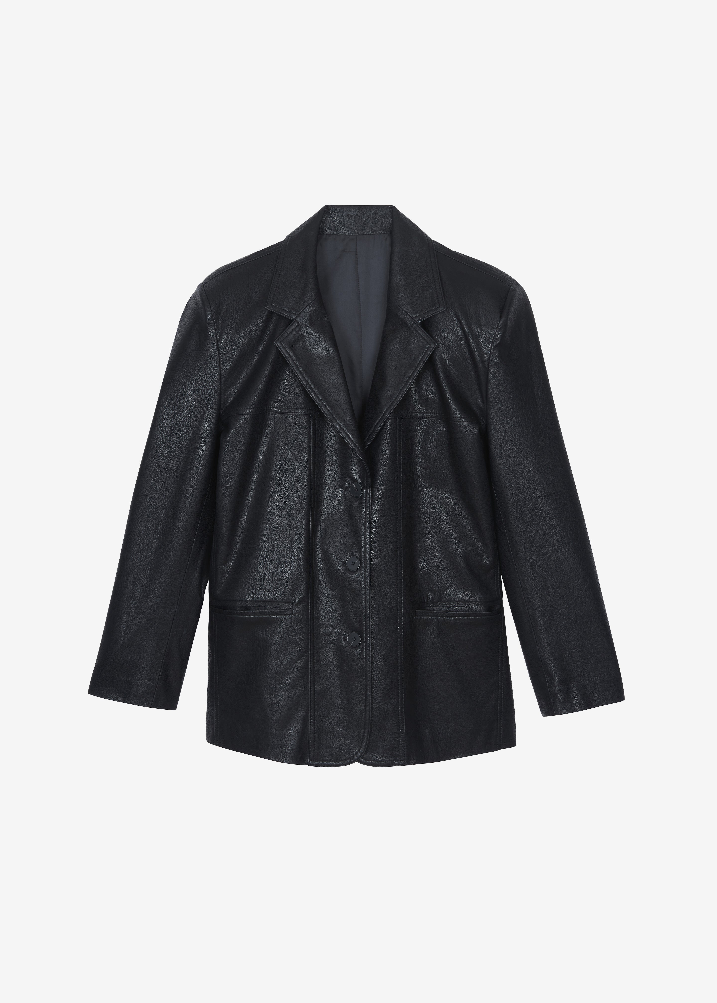 Windham Faux Leather Blazer - Black - 11