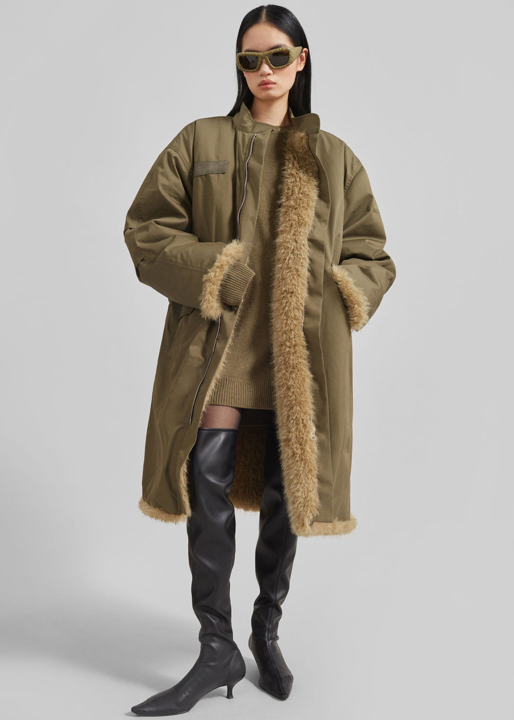 Winford Reversible Fur Coat - Khaki - 1