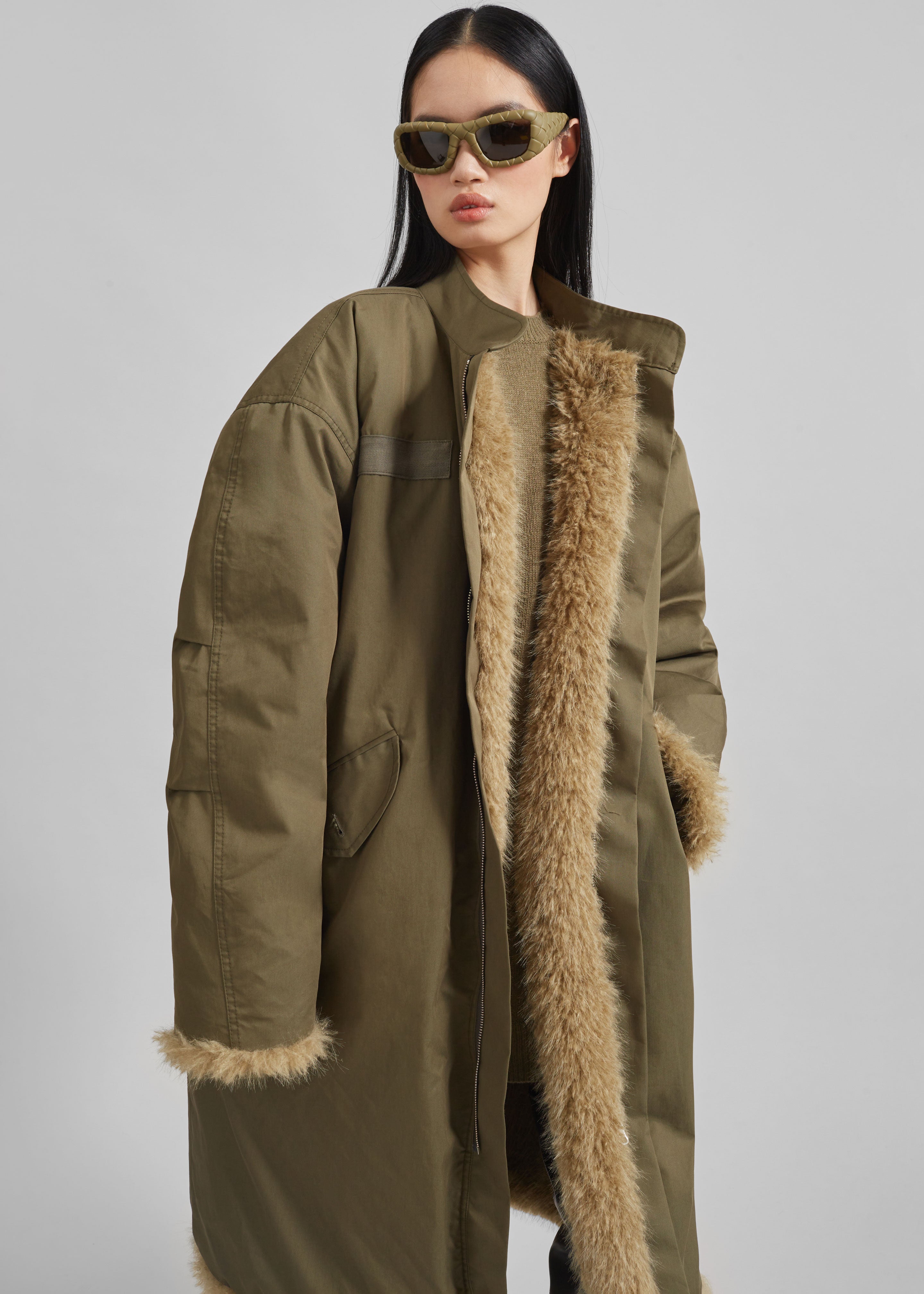 Winford Reversible Fur Coat - Khaki - 5