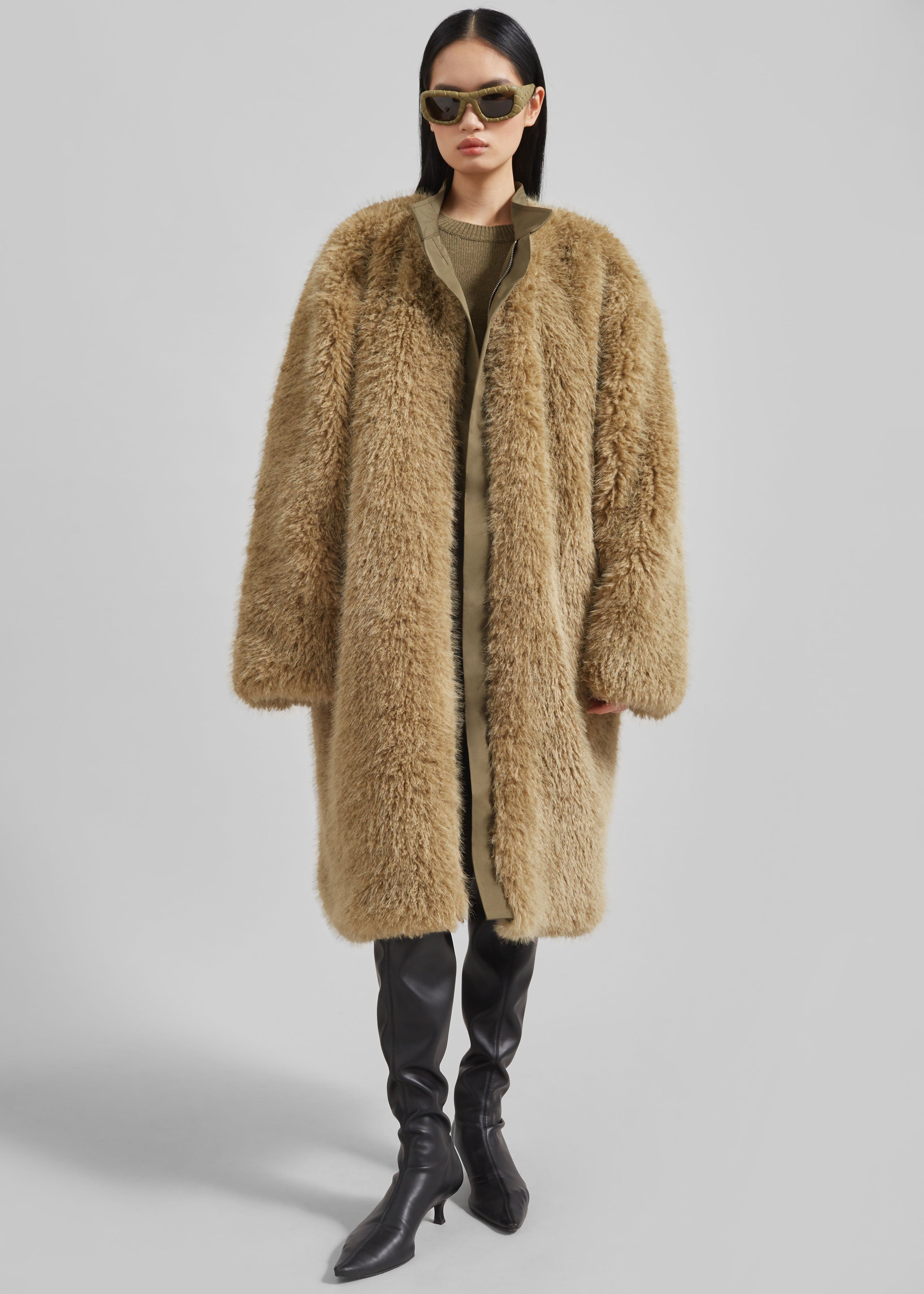 Winford Reversible Fur Coat - Khaki - 8