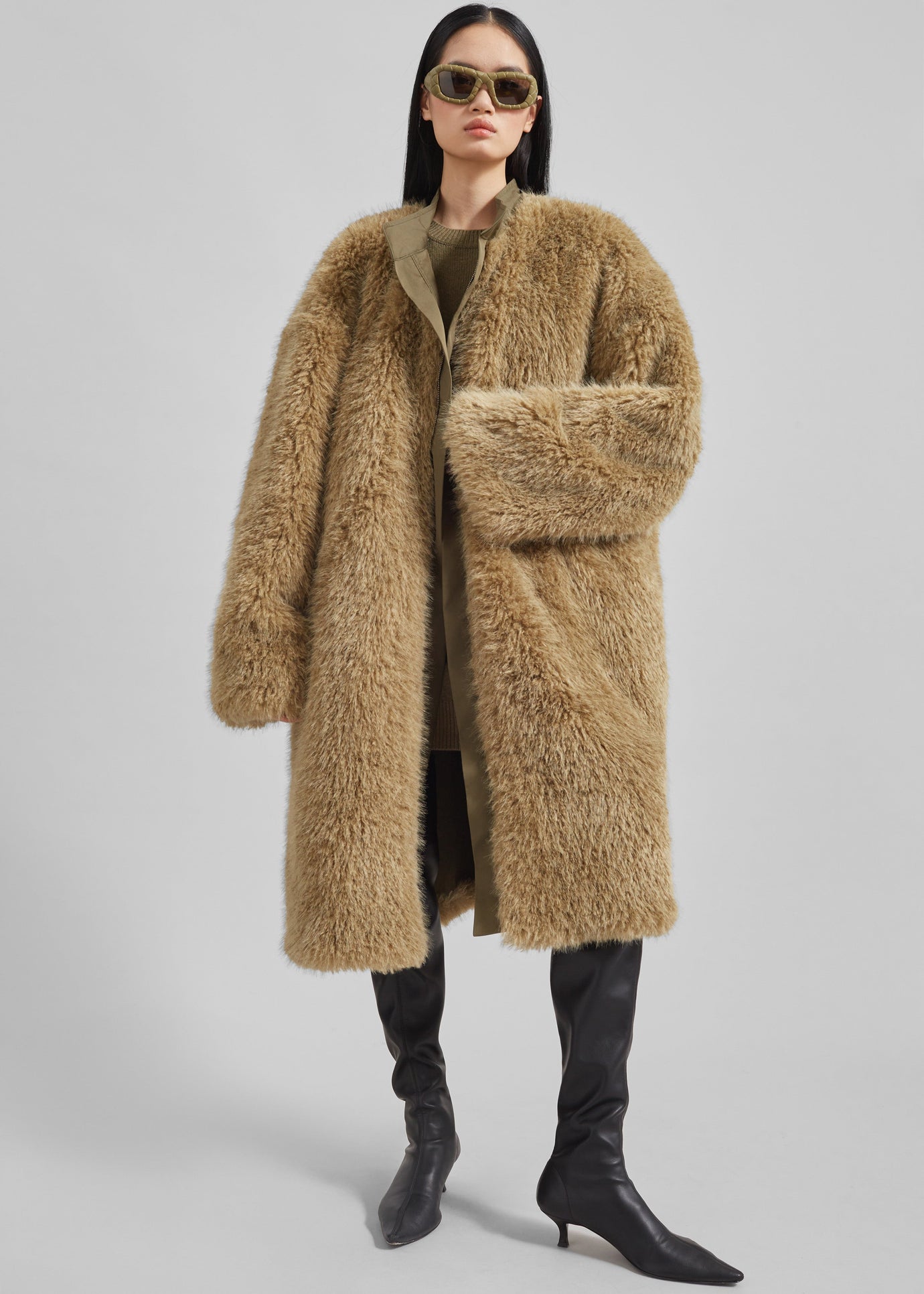 Winford Reversible Fur Coat - Khaki