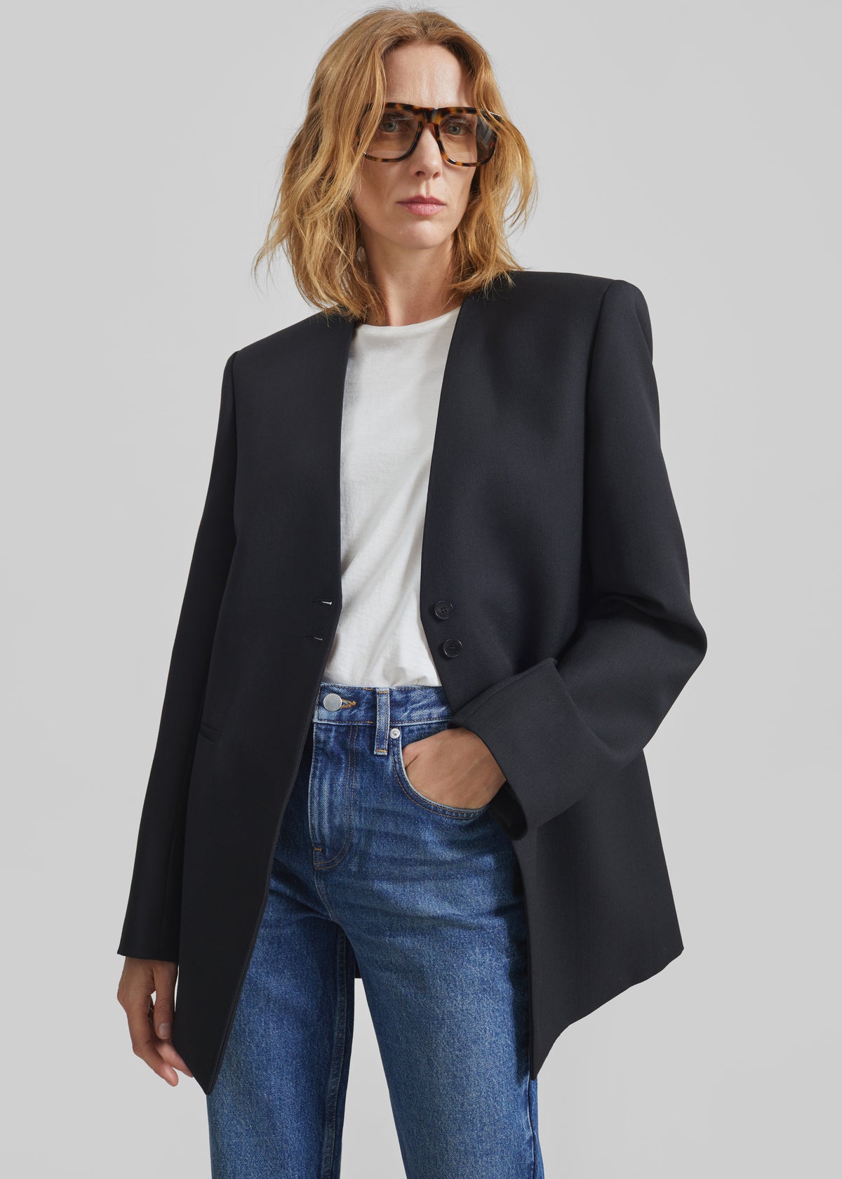 Winsen Collarless Blazer - Black - 1