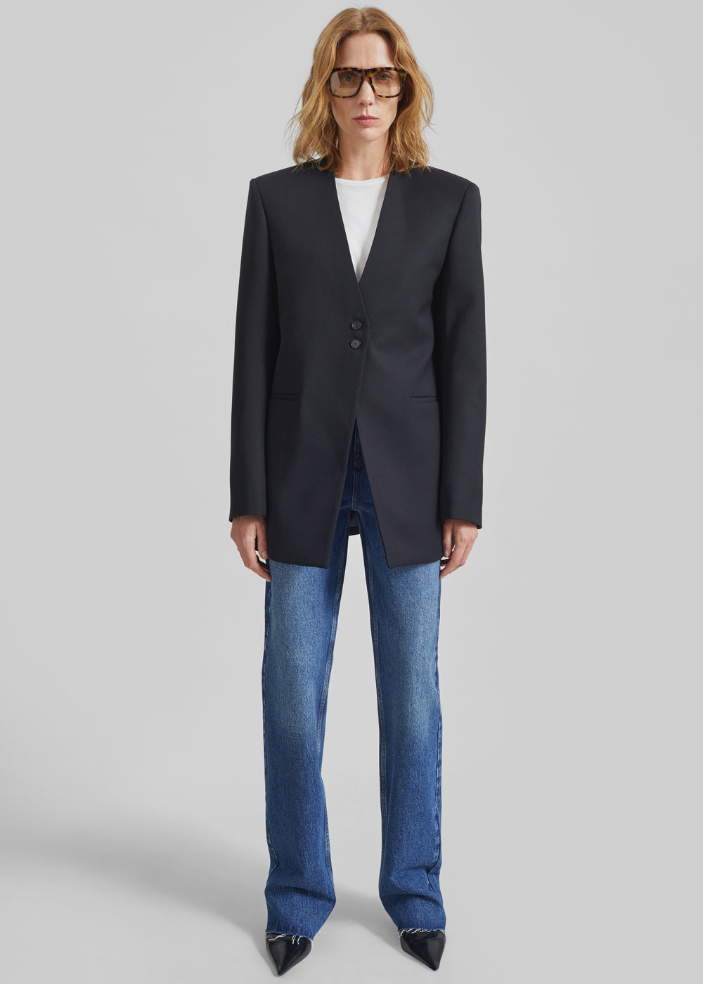 Winsen Collarless Blazer - Black - 1