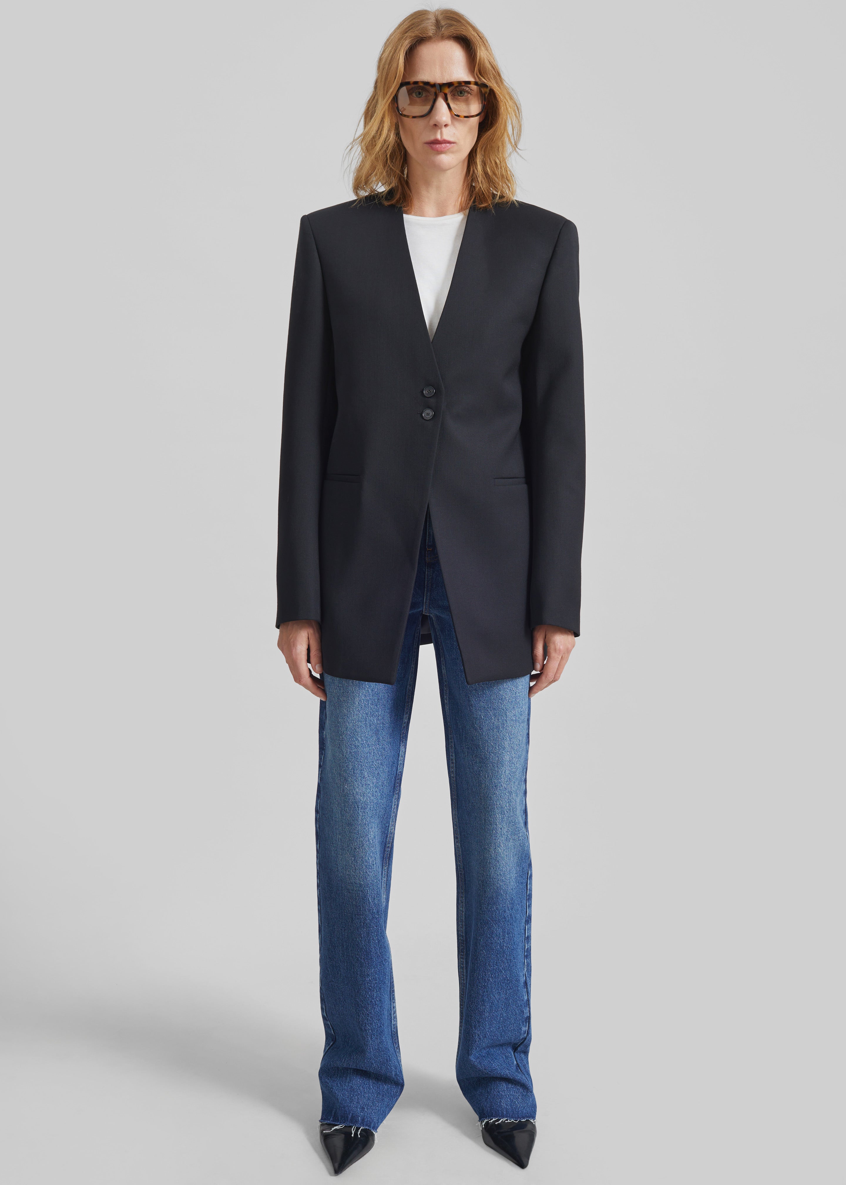 Winsen Collarless Blazer - Black - 2