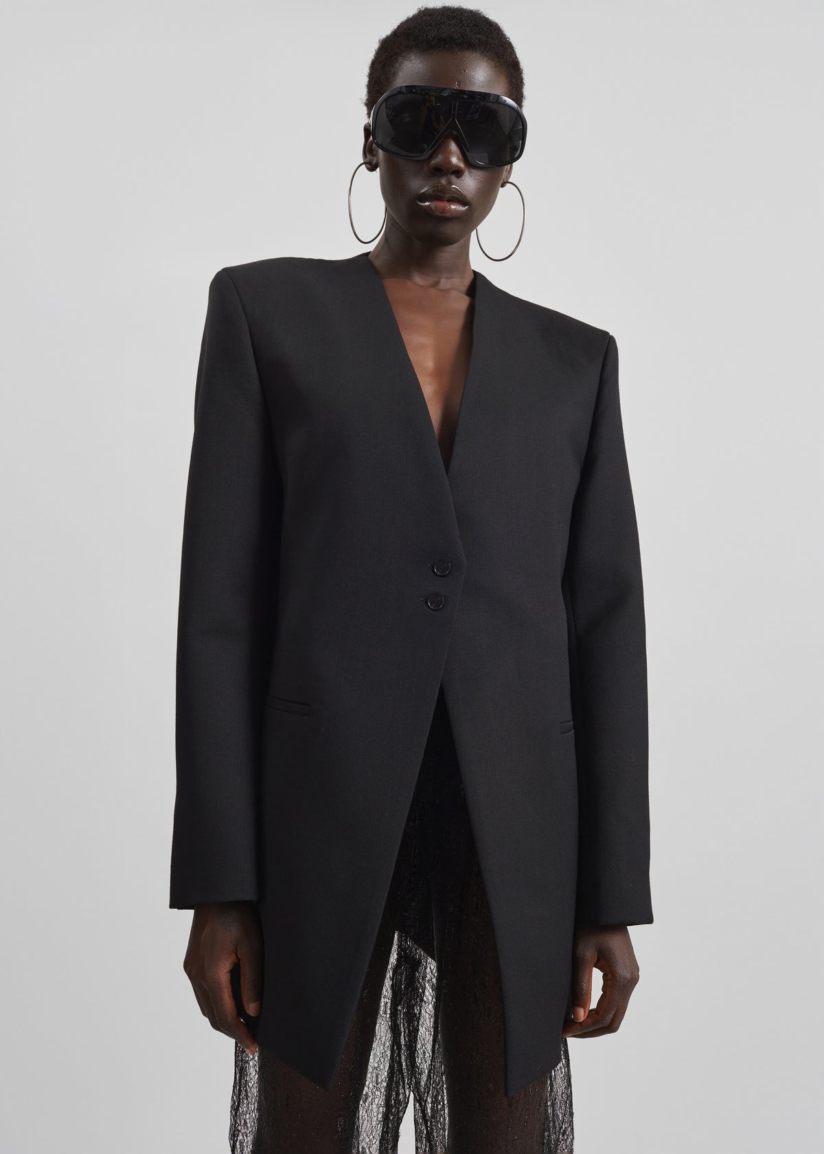 Winsen Collarless Blazer - Black - 3