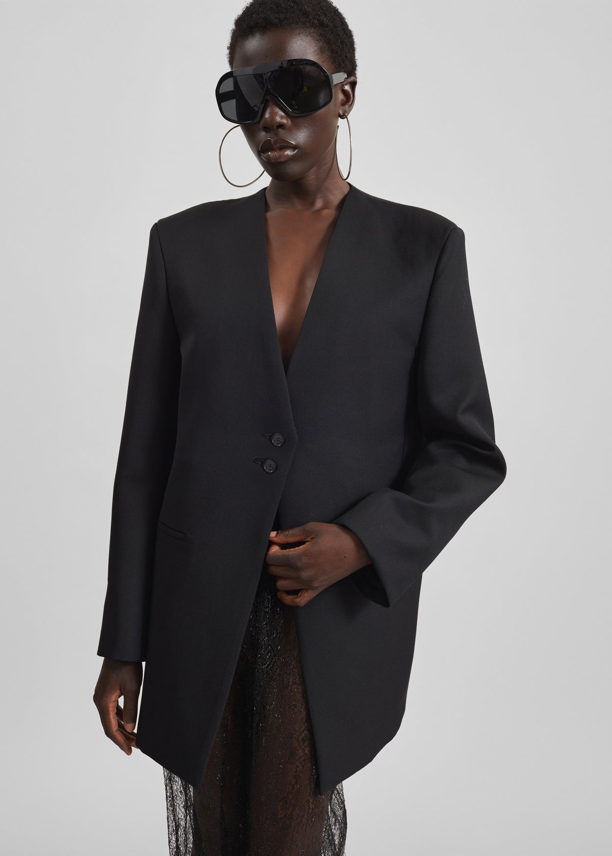 Winsen Collarless Blazer - Black - 5