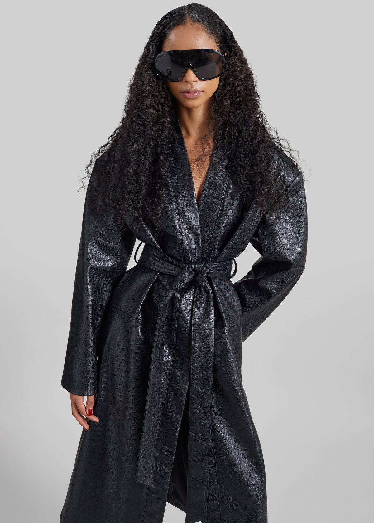 Winsor Croc Embossed Padded Coat - Black