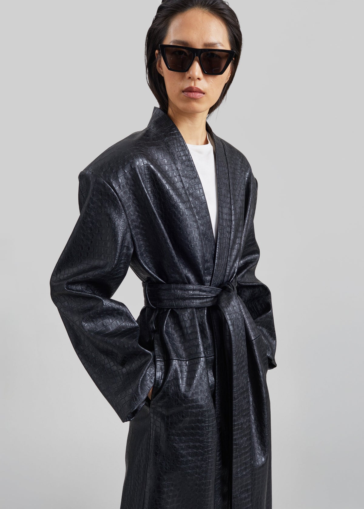 Winsor Croc Embossed Padded Coat - Black