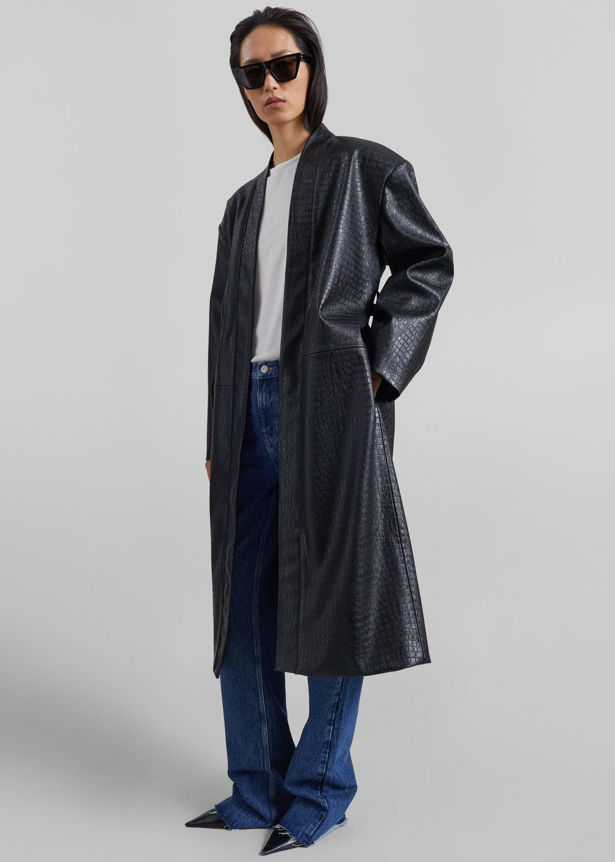 Winsor Croc Embossed Padded Coat - Black
