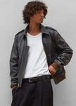 Wyatt Leather Bomber Jacket - Charcoal