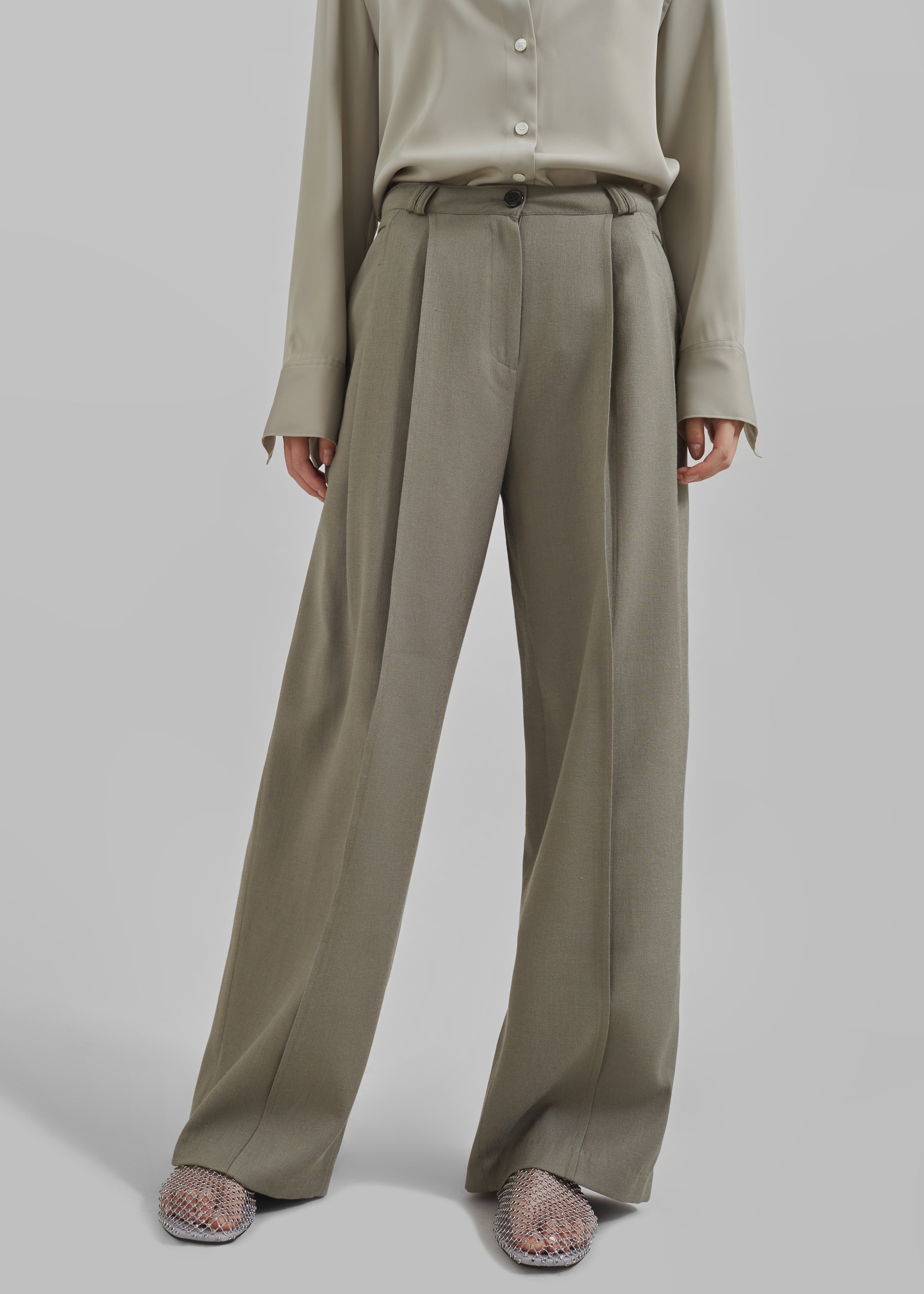 Xia Side Belt Trousers - Khaki - 1