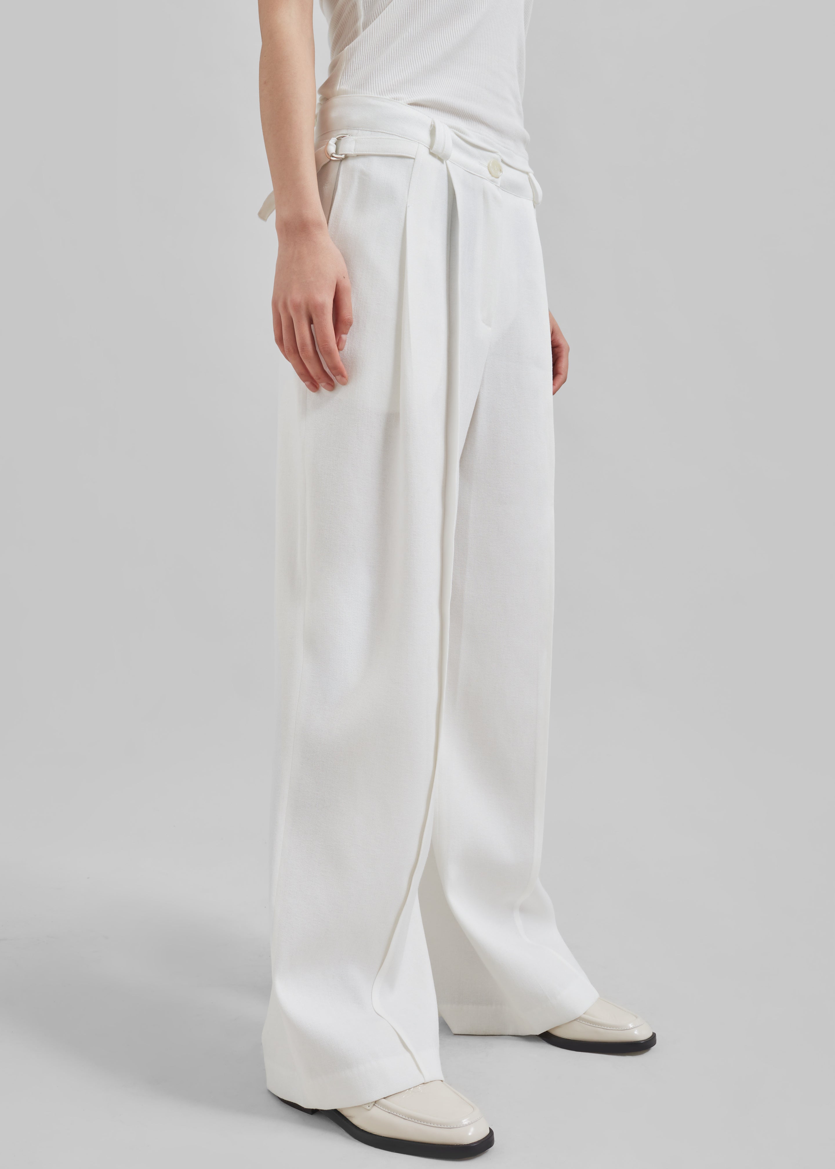 Xia Side Belt Trousers - White - 3