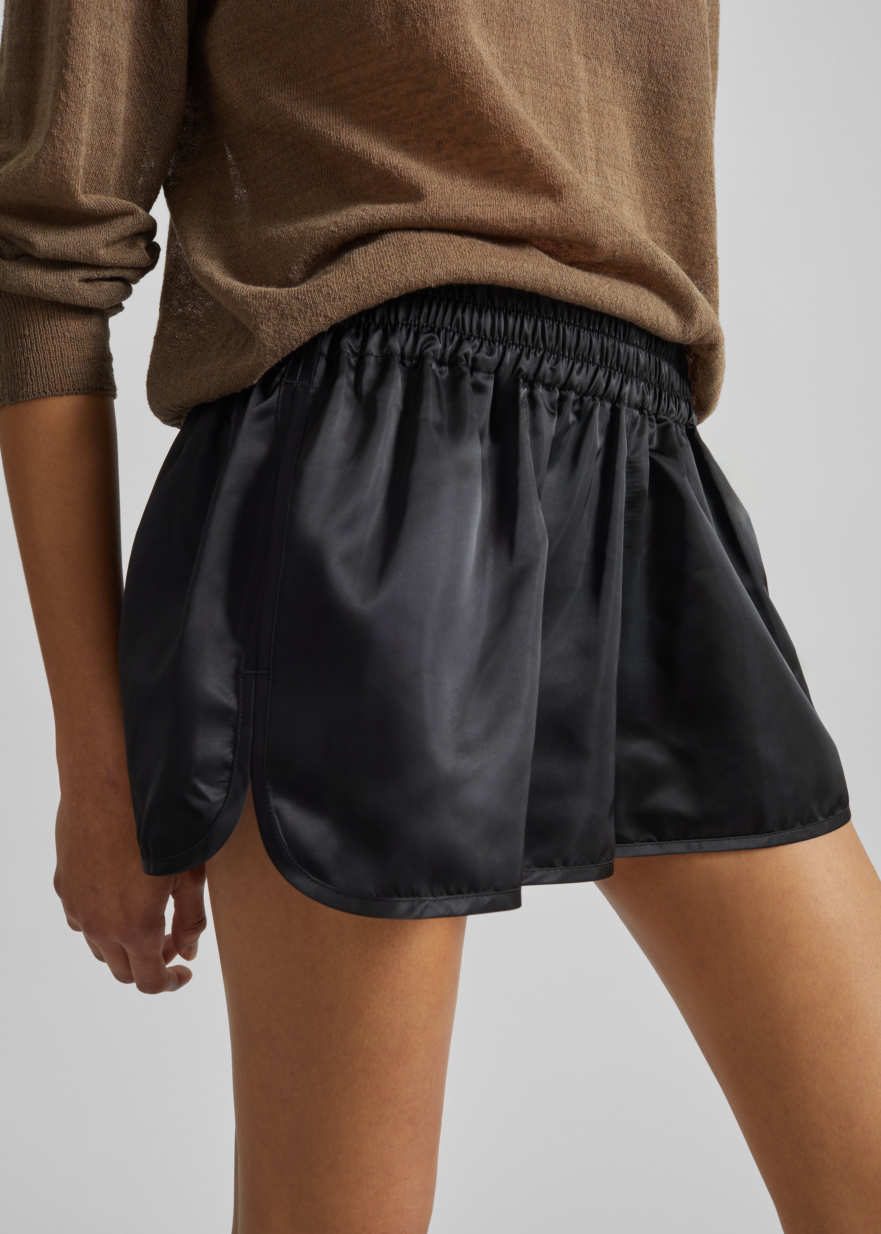 Zafra Satin Mini Shorts - Black - 3
