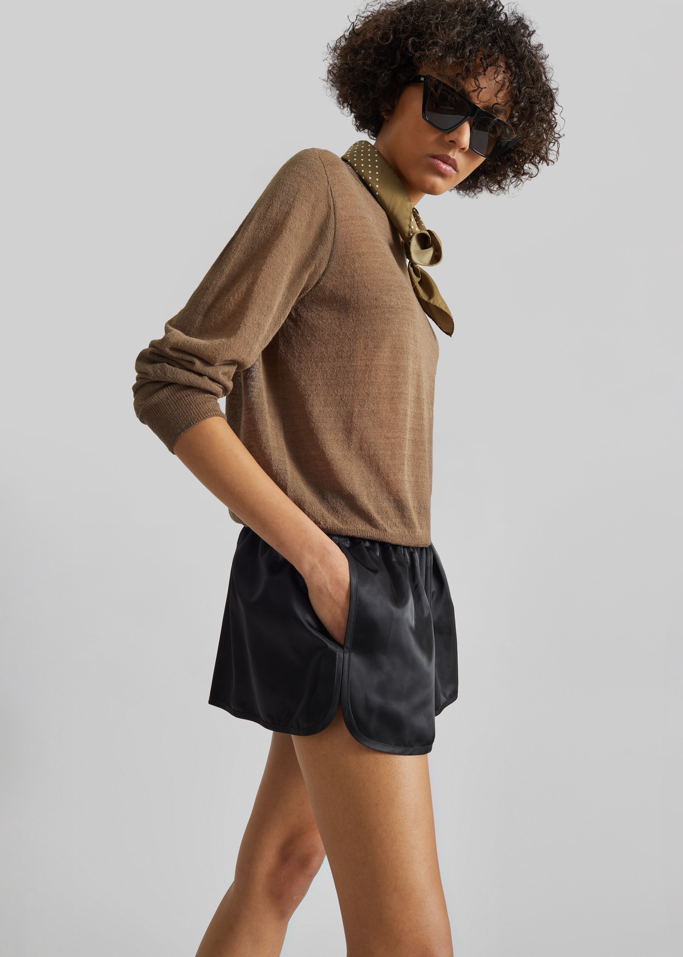 Zafra Satin Mini Shorts - Black - 4