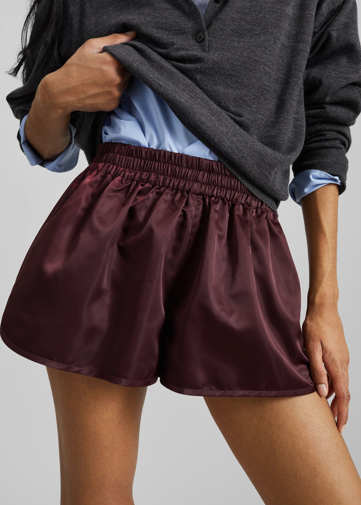 Zafra Satin Mini Shorts - Dark Plum - 2