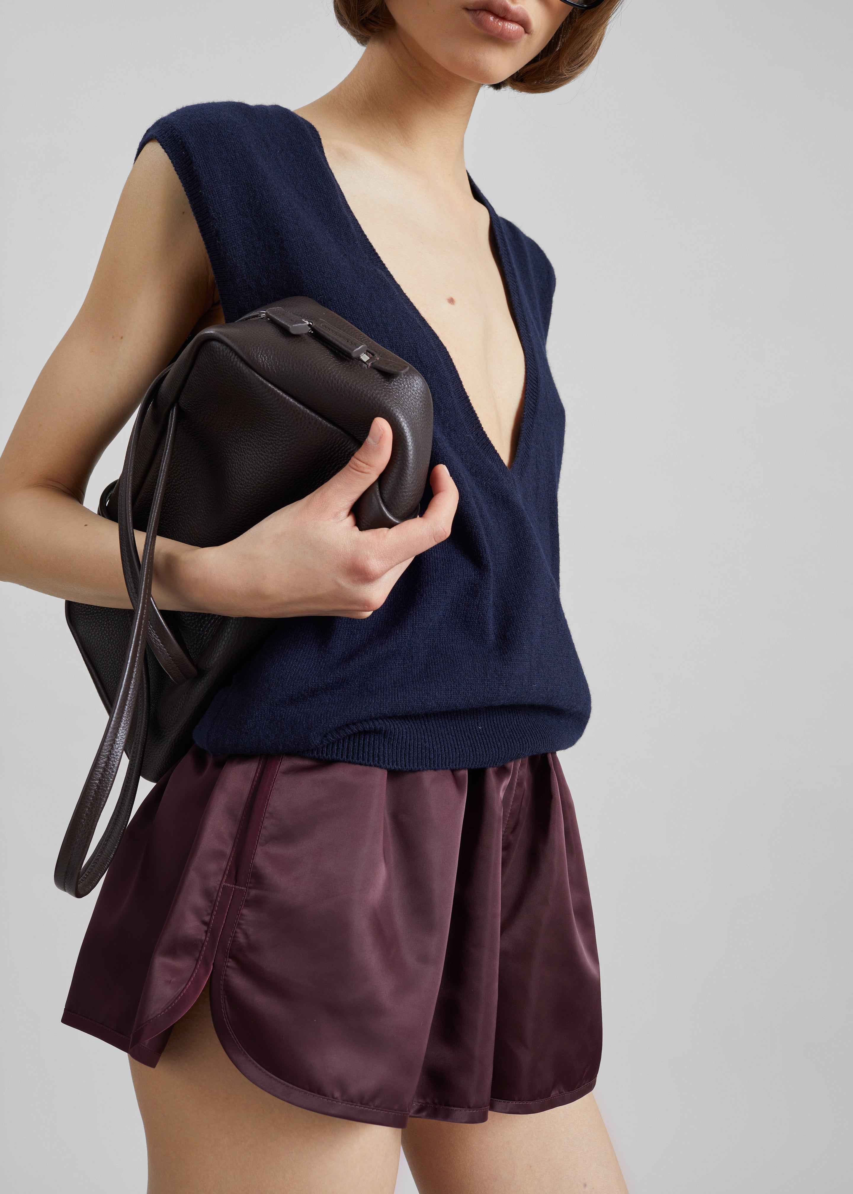 Zafra Satin Mini Shorts - Dark Plum - 7