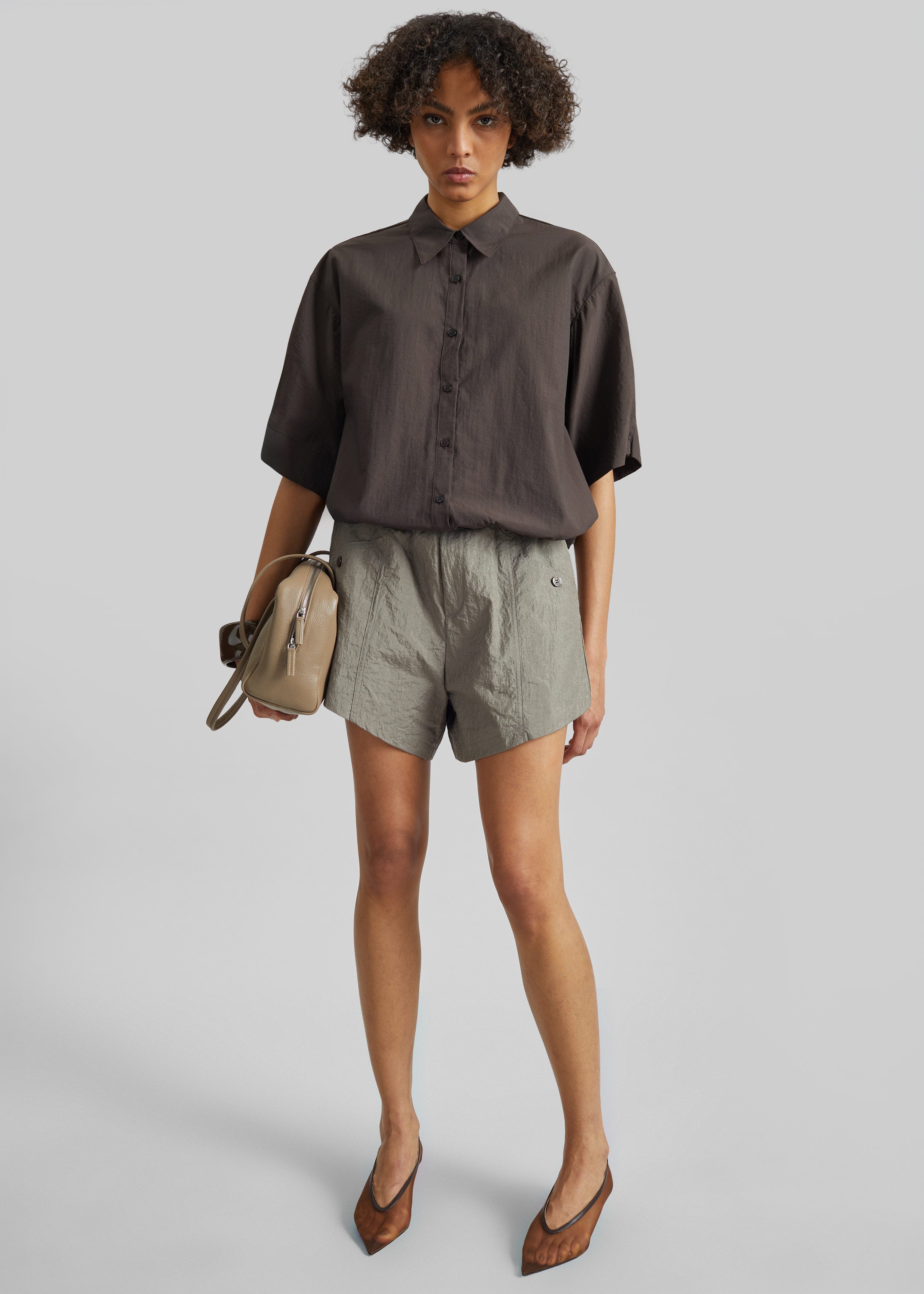 Zamora Textured Mini Shorts - Mocha - 3