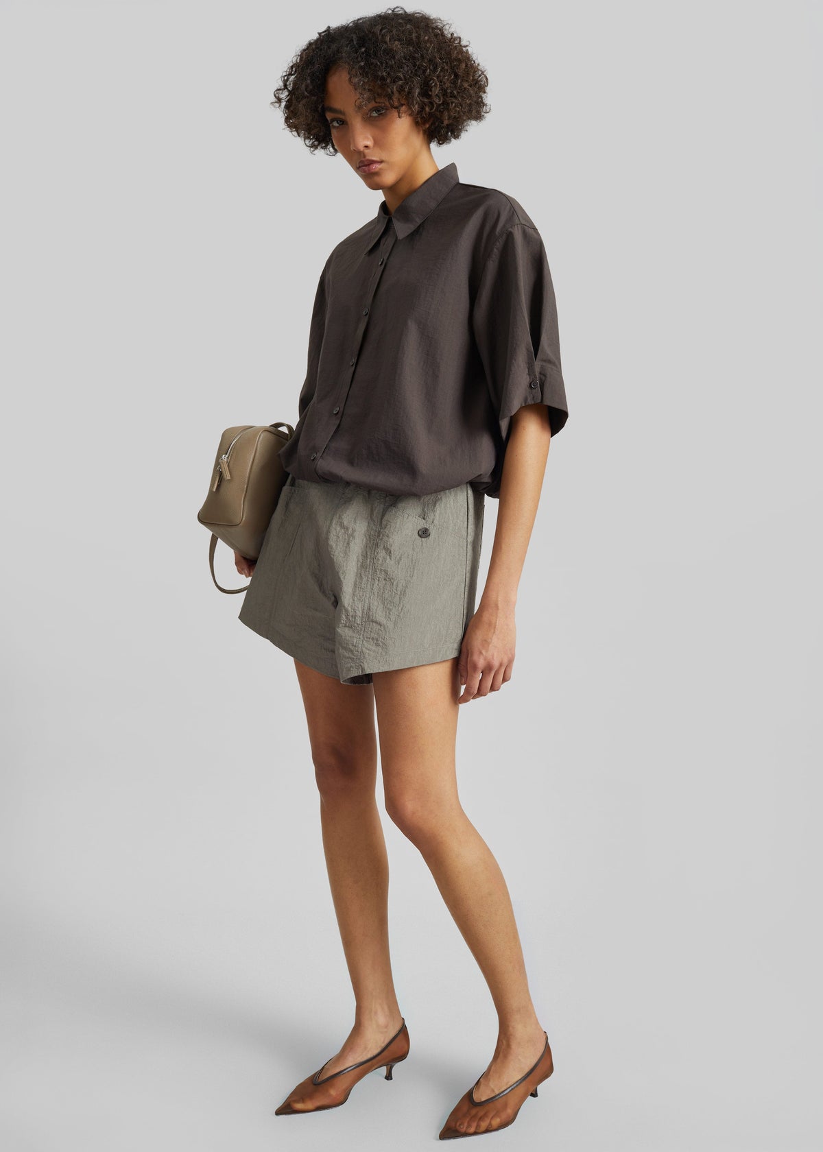 Zamora Textured Mini Shorts - Mocha - 1