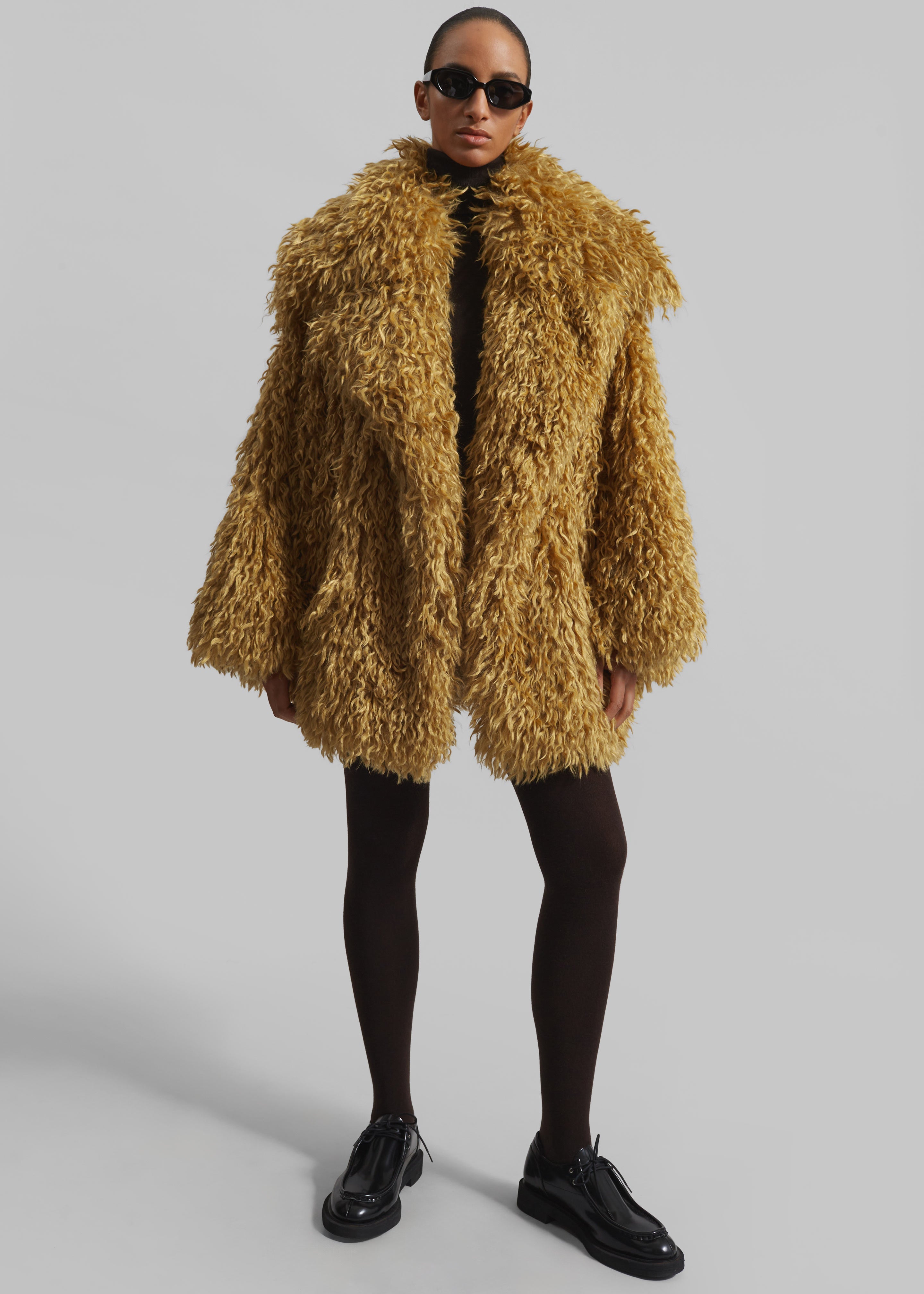 Zermatt Faux Fur Coat - Mustard - 4