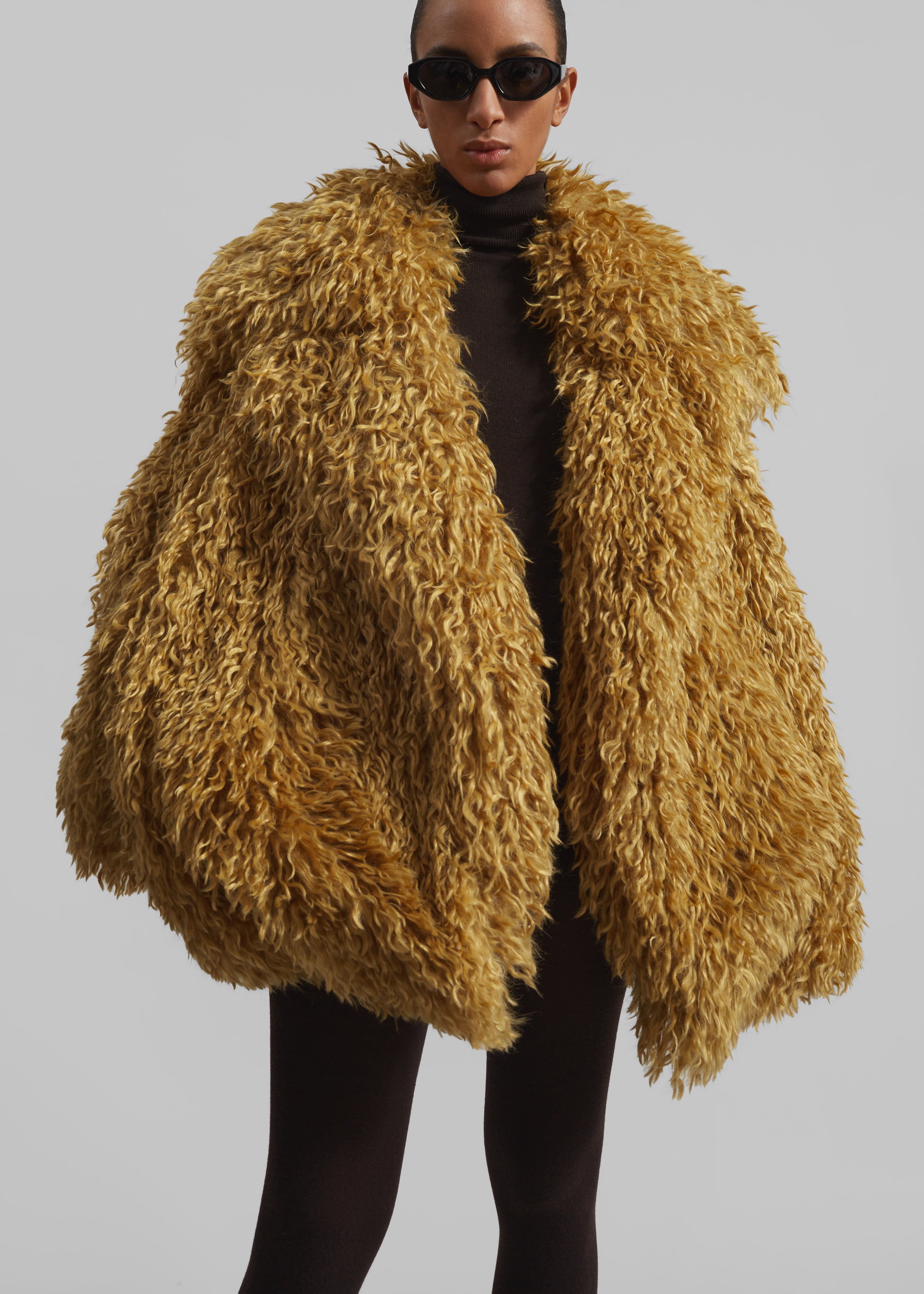 Zermatt Faux Fur Coat - Mustard - 1