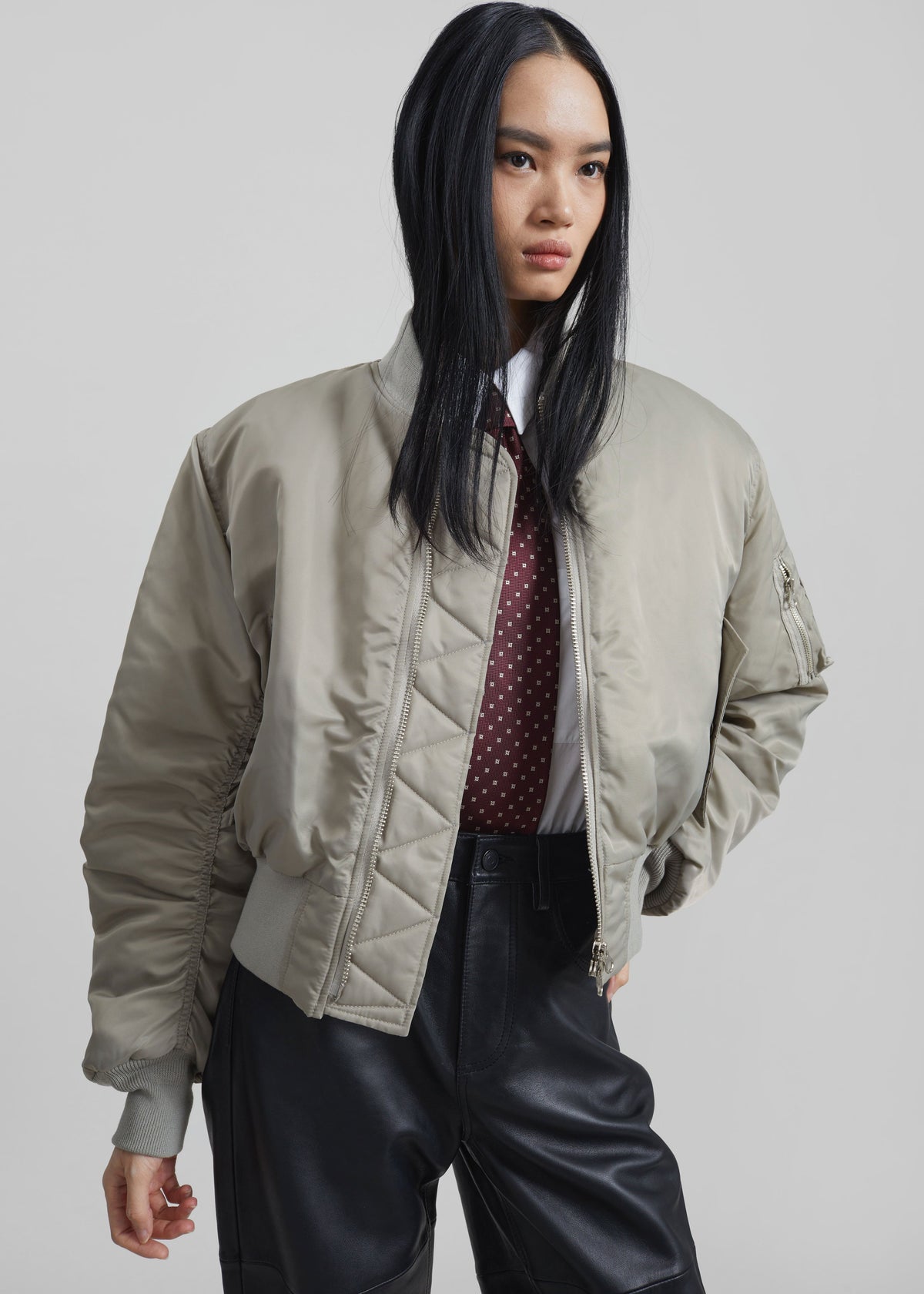 Zernez Cropped Bomber Jacket - Stone - 5