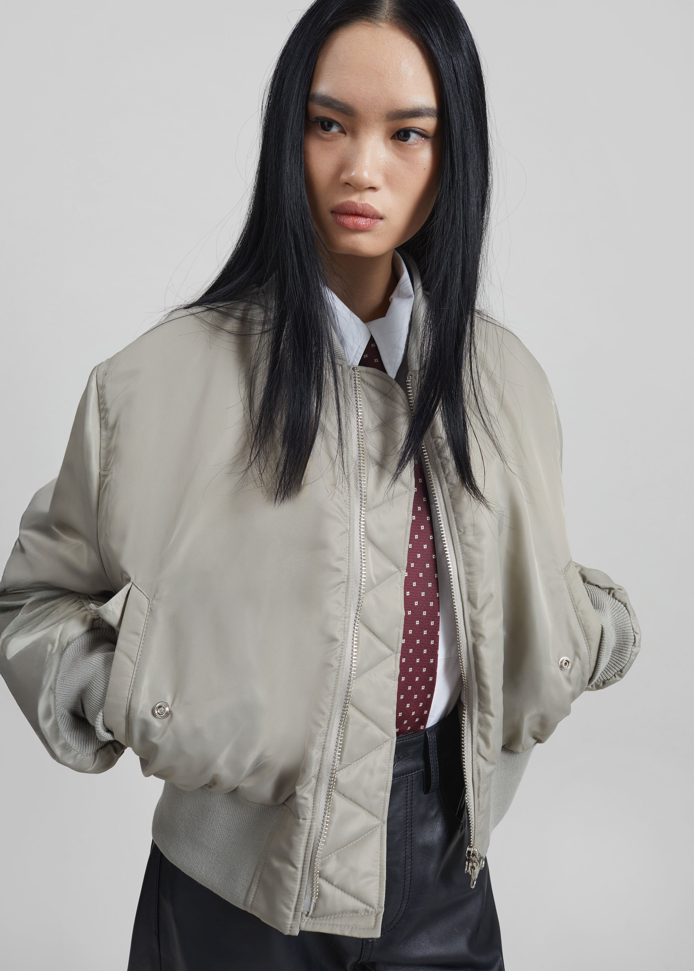 Zernez Cropped Bomber Jacket - Stone - 1