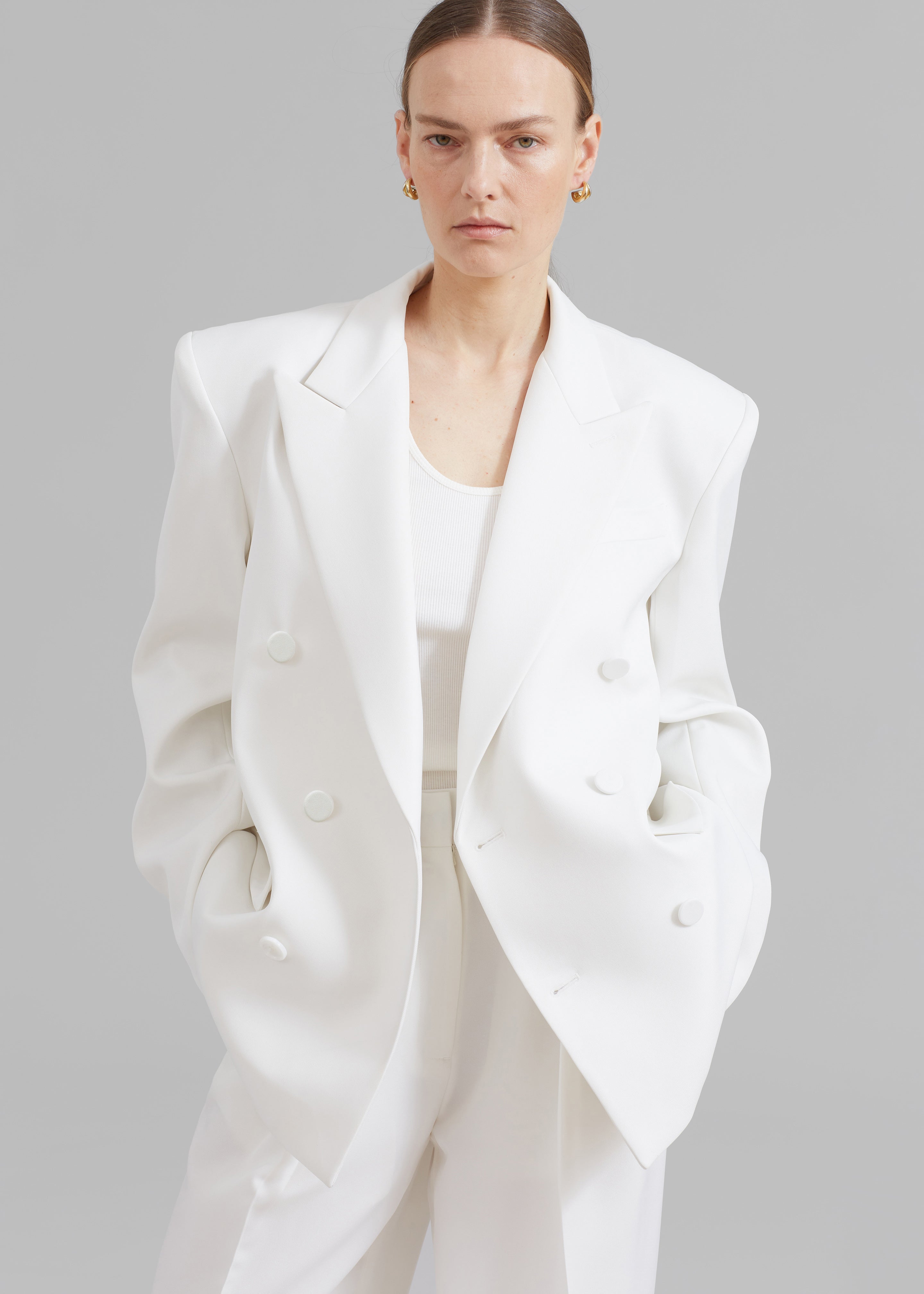 Zia Covered Buttons Blazer - White - 4