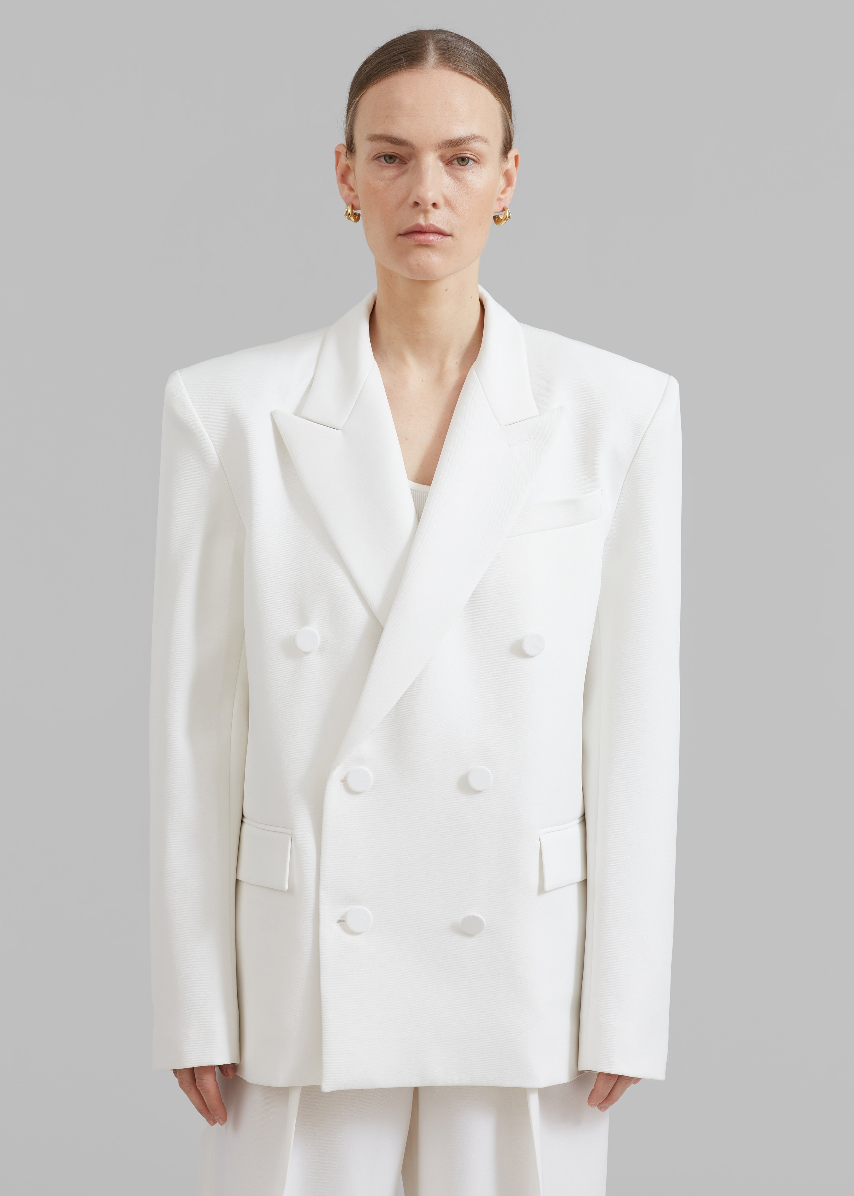 Zia Covered Buttons Blazer - White - 7