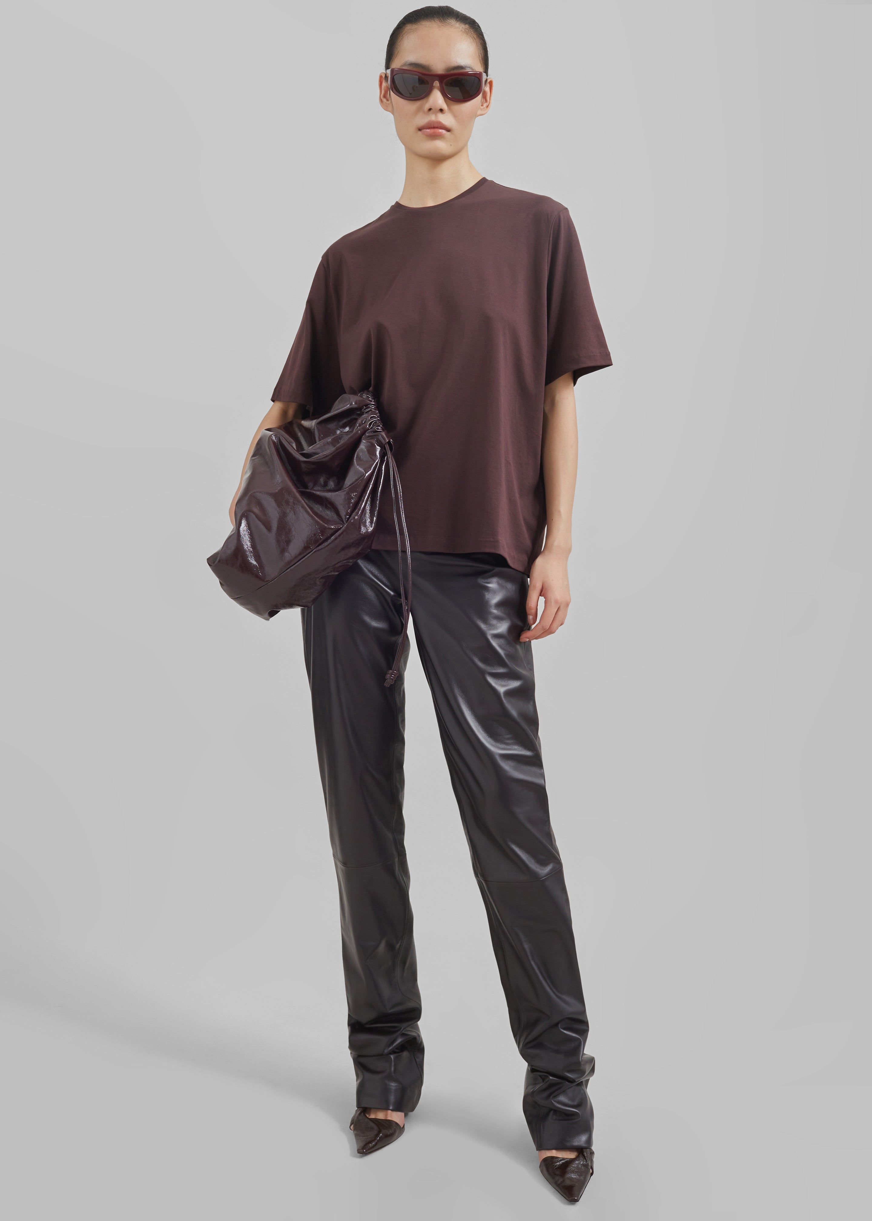 Ziggy Long Leather Pants - Dark Plum - 1