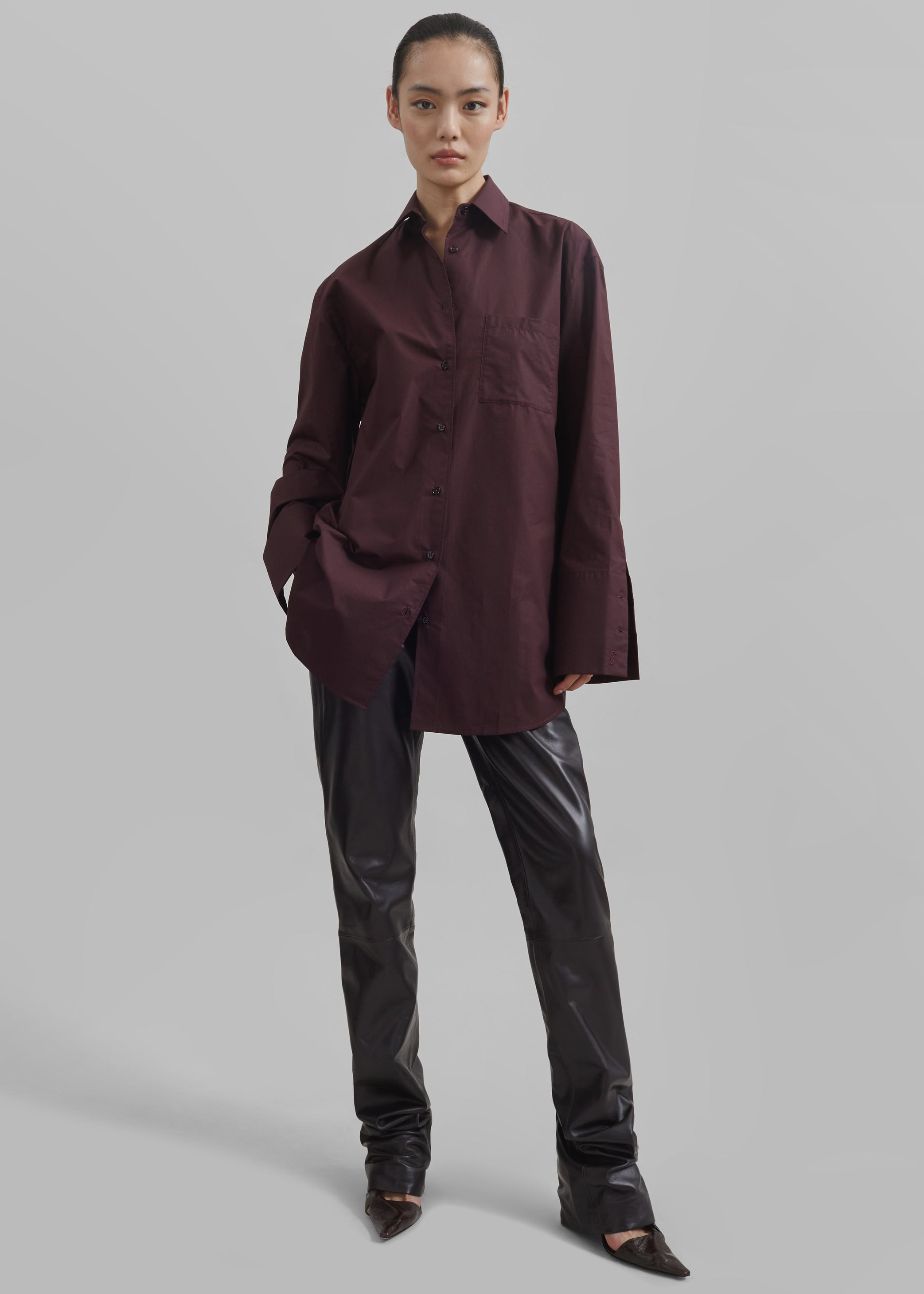 Shop the look image for Ziggy Long Leather Pants - Dark Plum