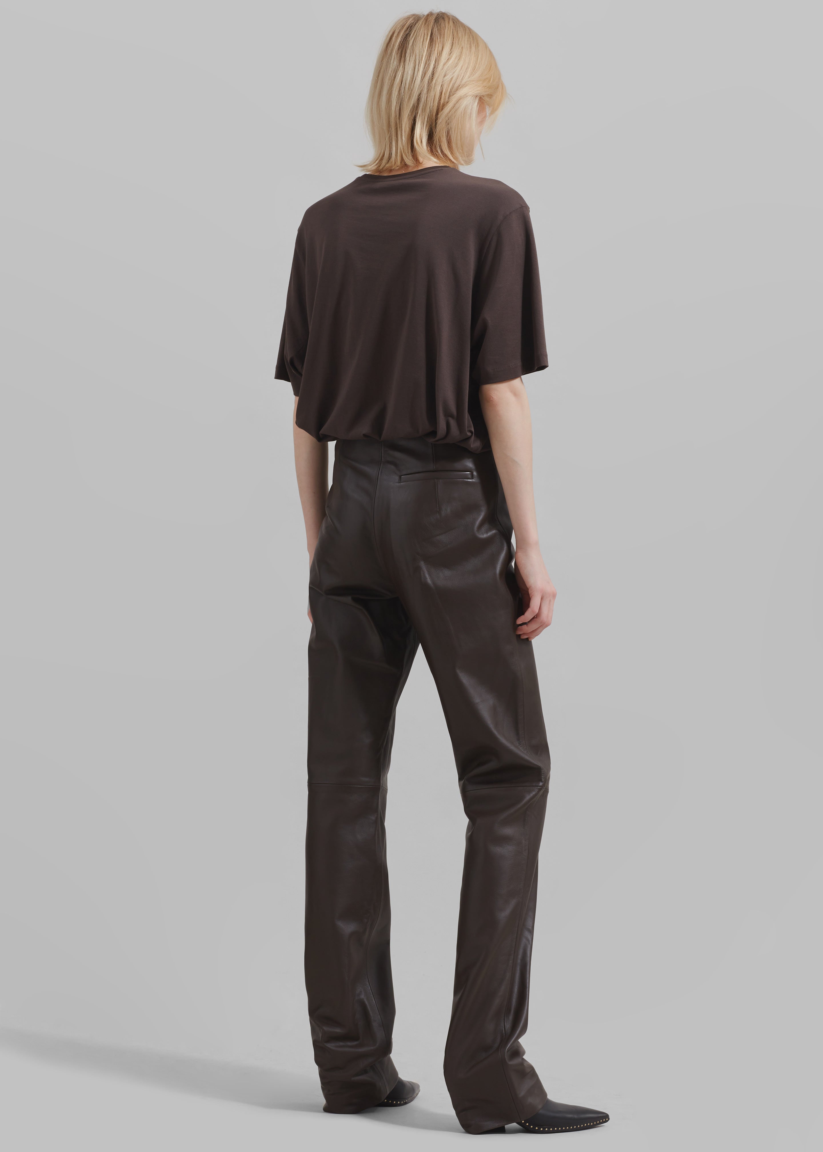 Ziggy Long Leather Pants - Brown - 6