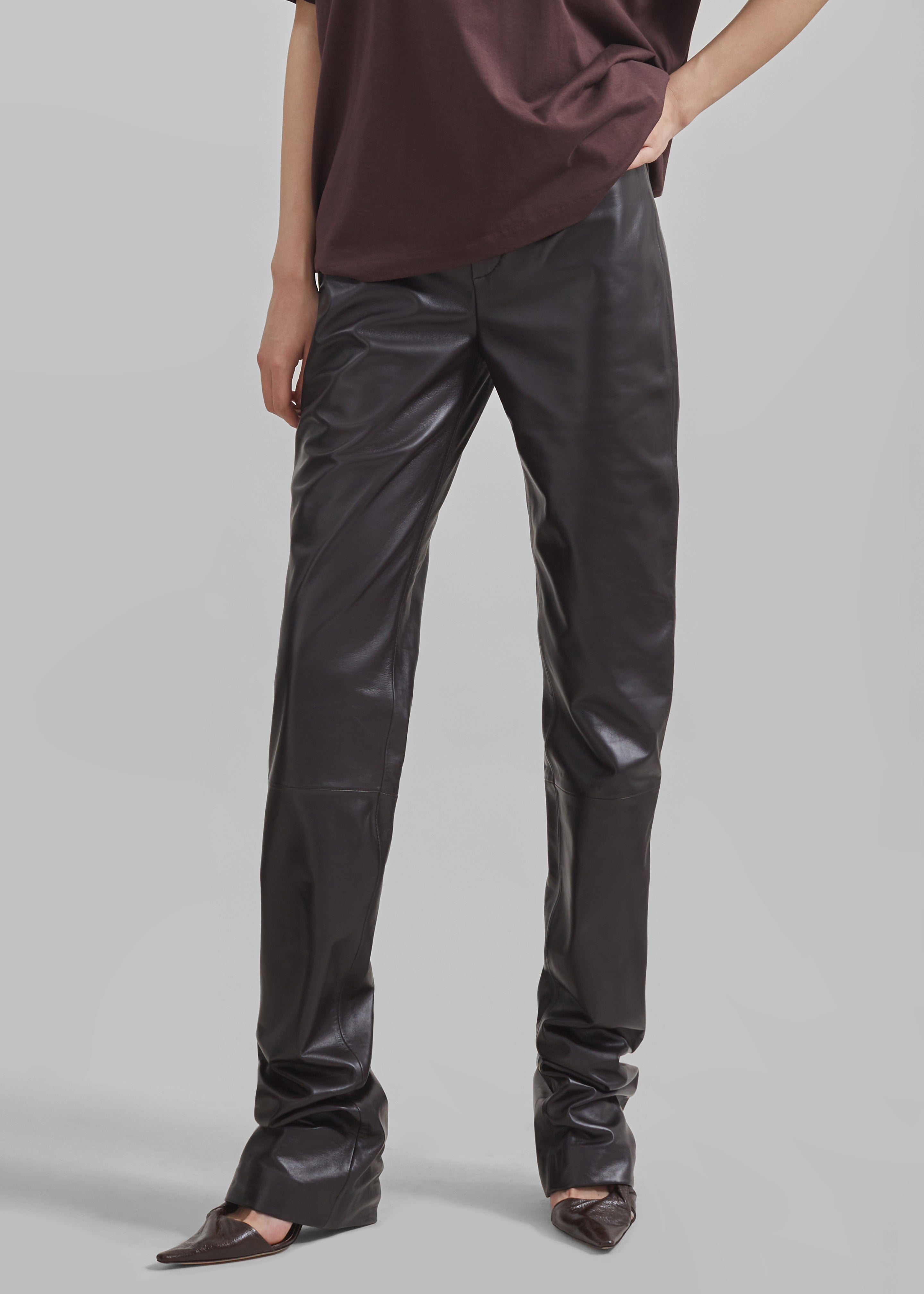 Ziggy Long Leather Pants - Dark Plum - 2