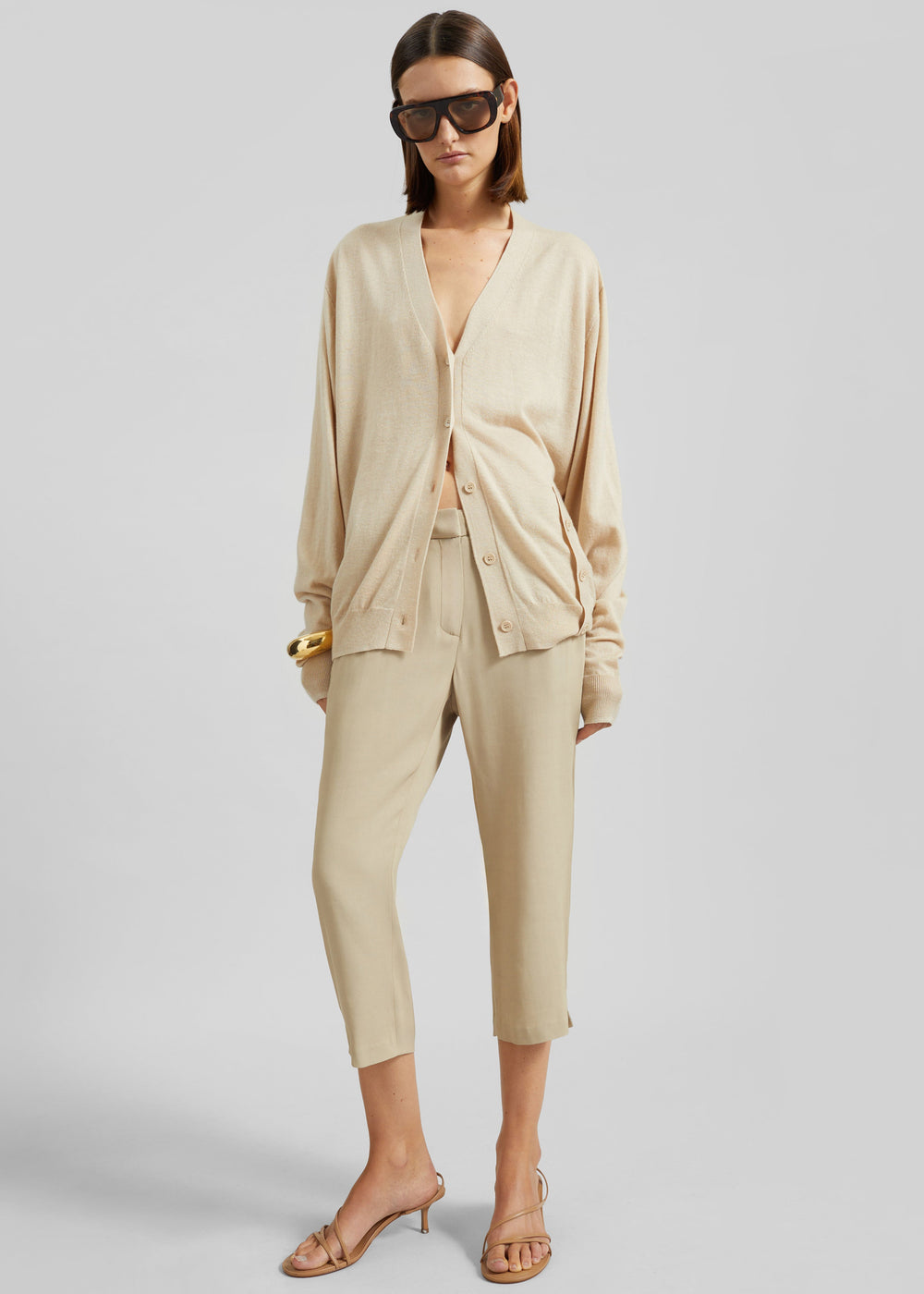 Zina V-Neck Cardigan - Beige - 1