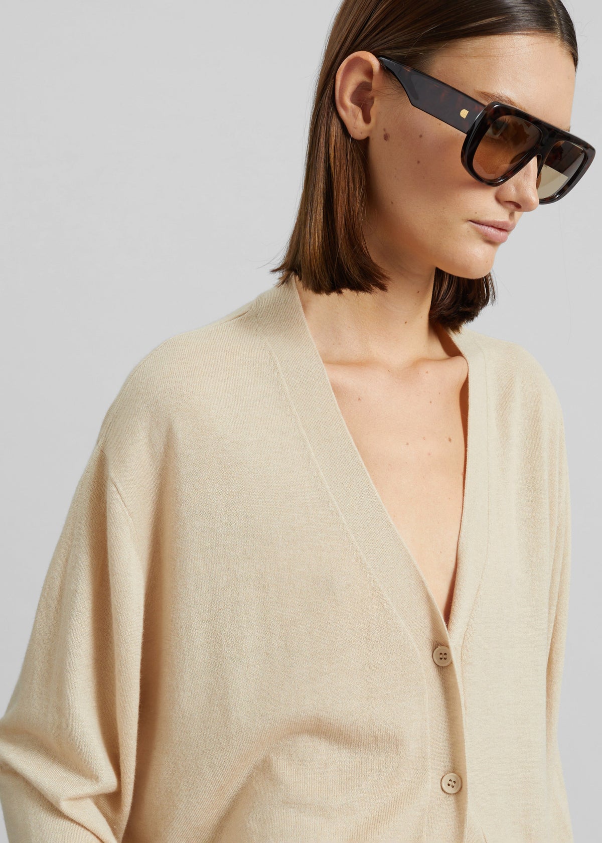 Zina V-Neck Cardigan - Beige - 5