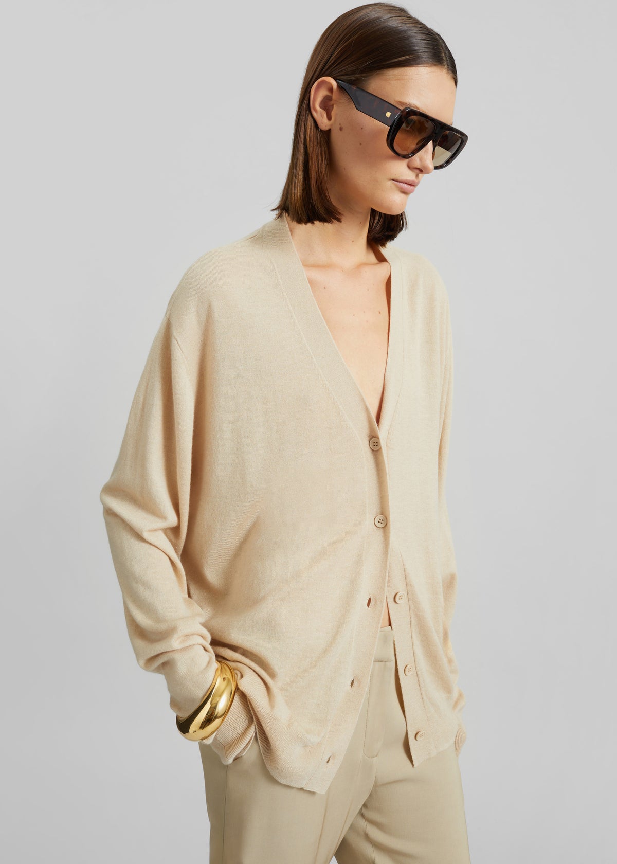 Zina V-Neck Cardigan - Beige - 3