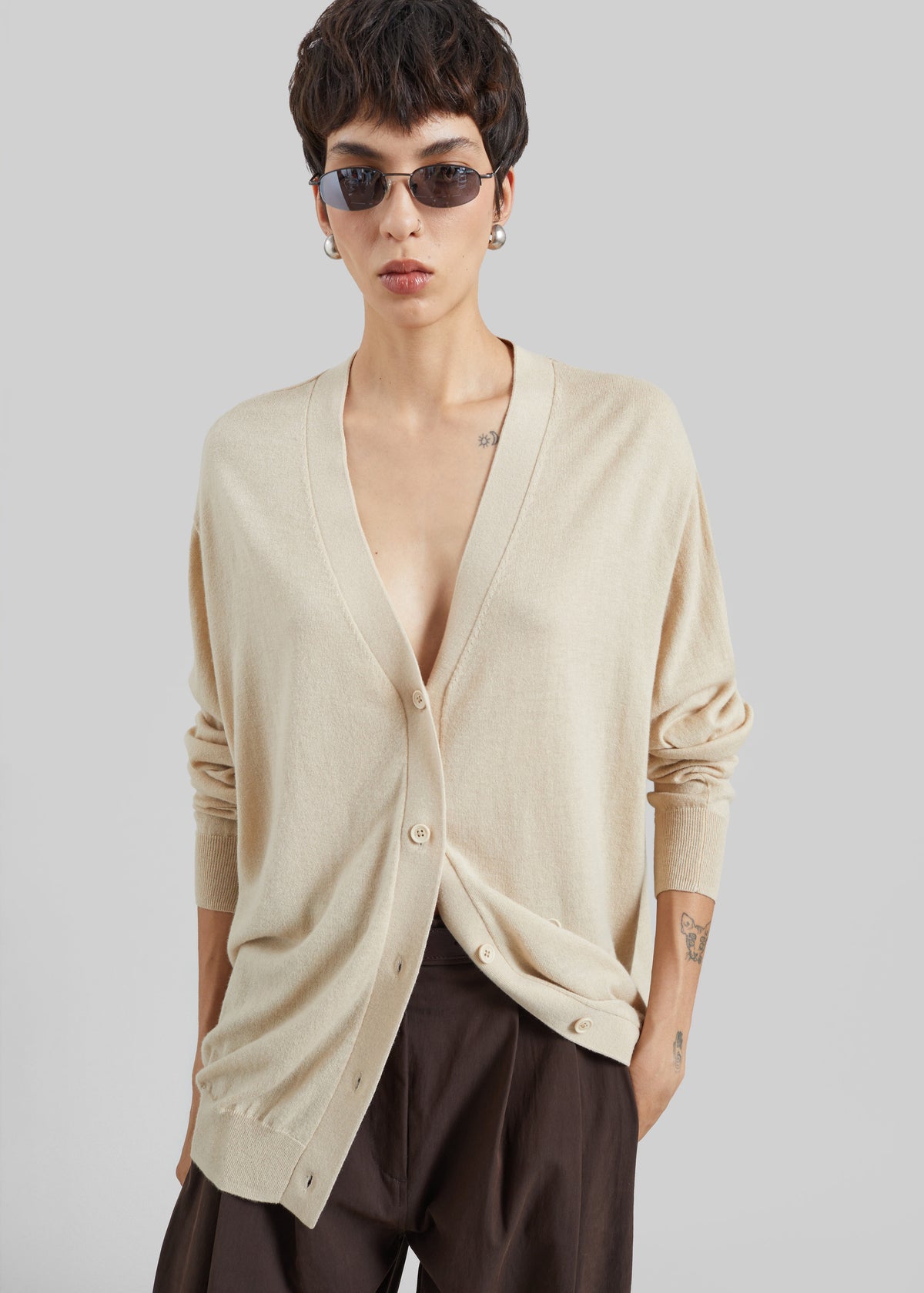 Zina V-Neck Cardigan - Beige - 10