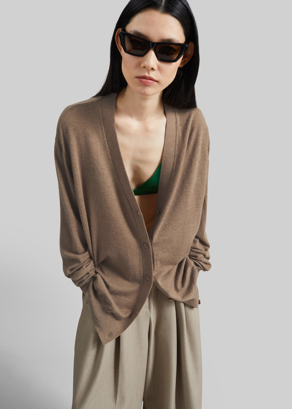 Zina V-Neck Cardigan - Mocha - 1