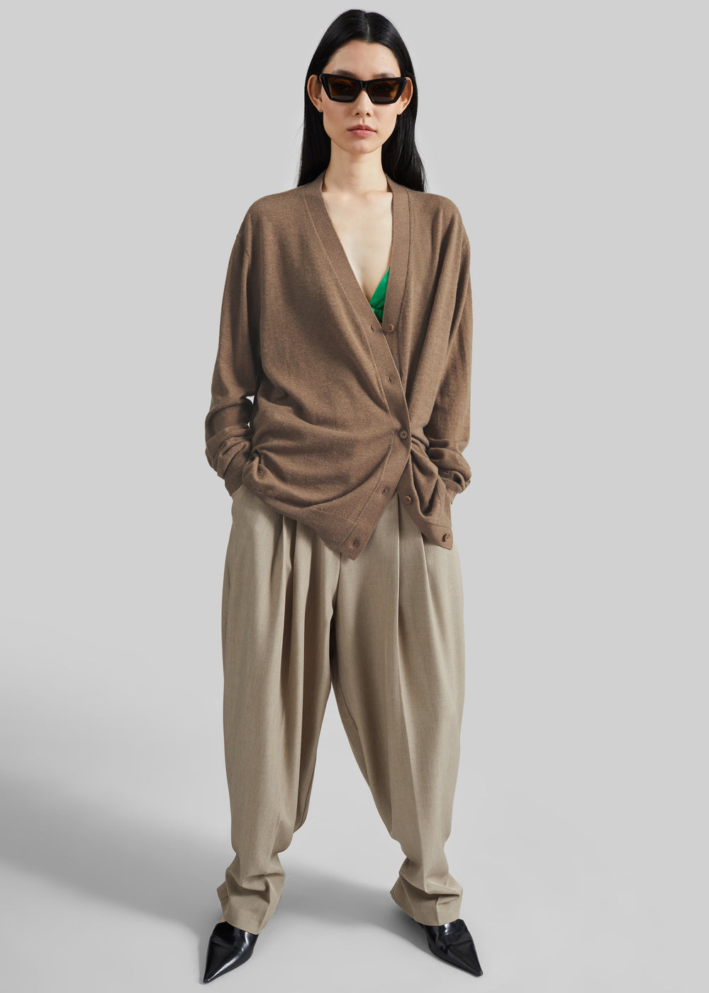 Zina V-Neck Cardigan - Mocha - 1
