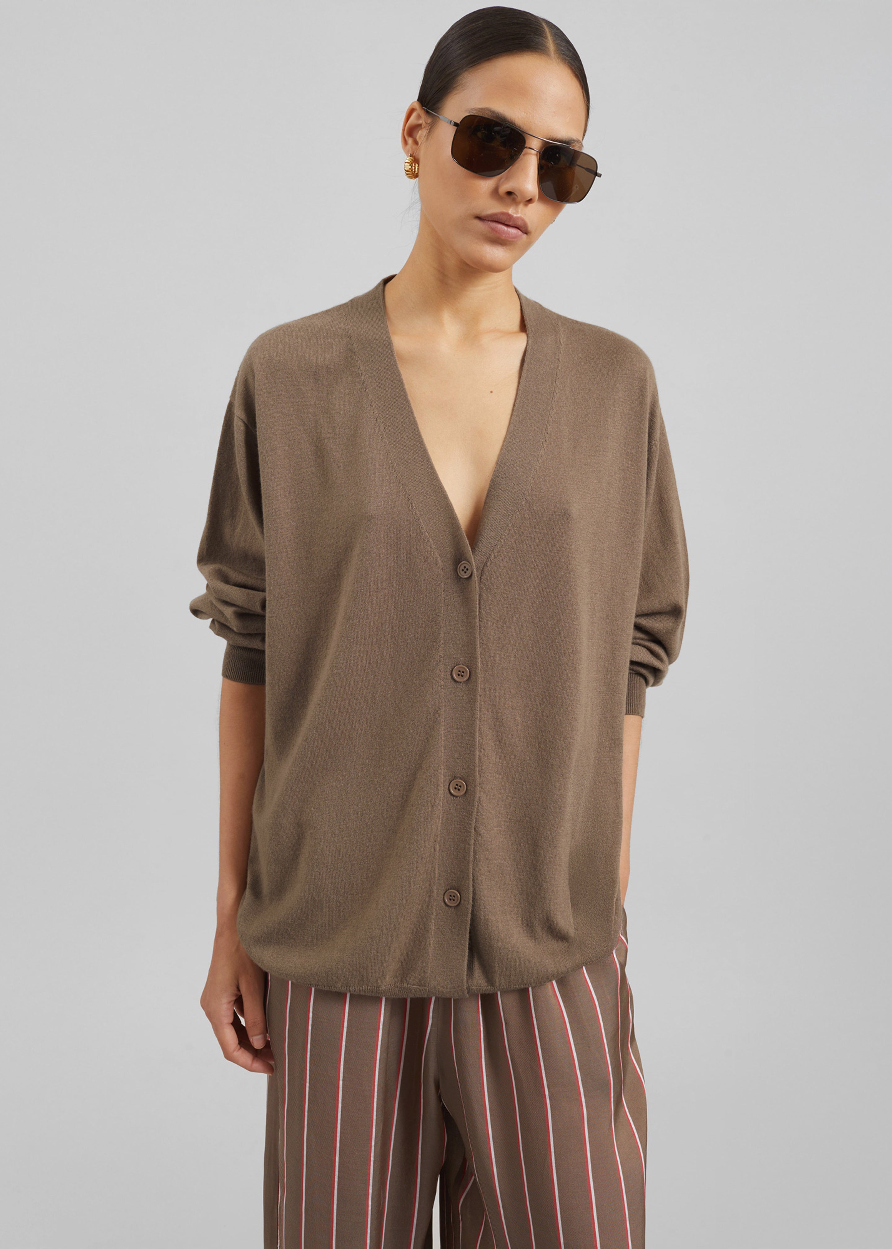 Zina V-Neck Cardigan - Mocha - 8