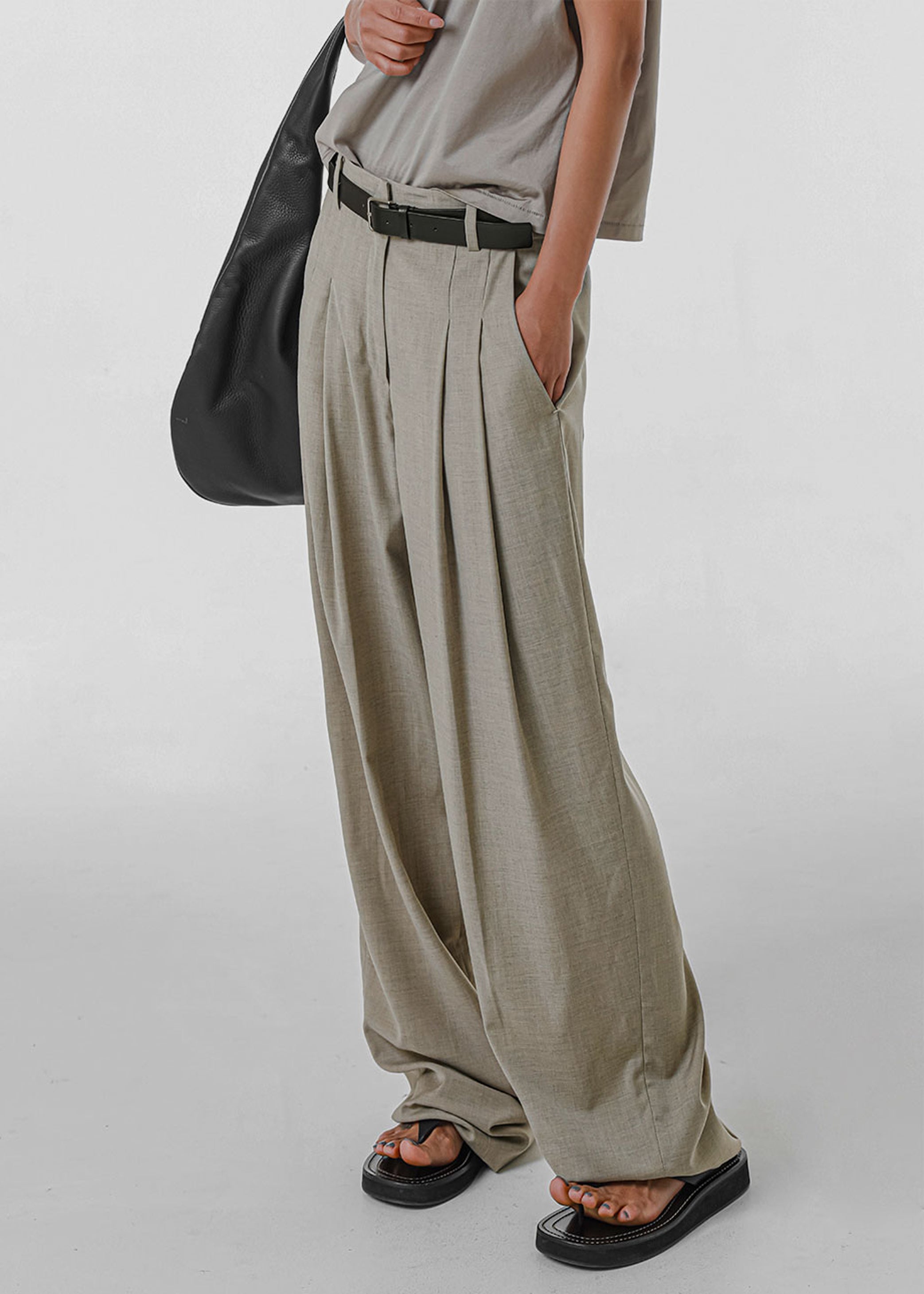 Shop the look image for Gelso Pleated Trousers - Light Taupe Melange