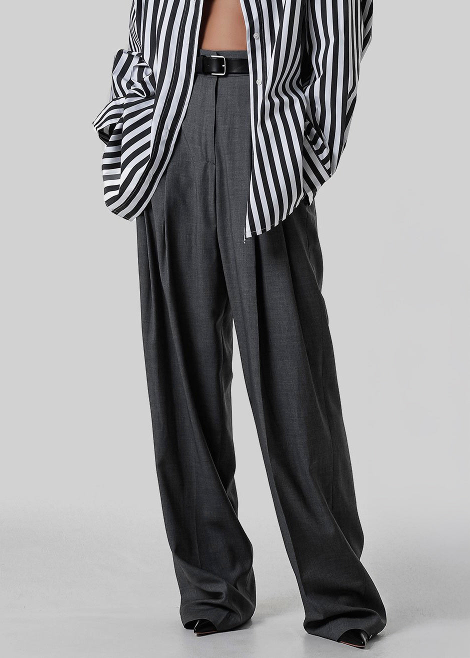 Gelso Pleated Trousers - Dark Grey Melange - 10