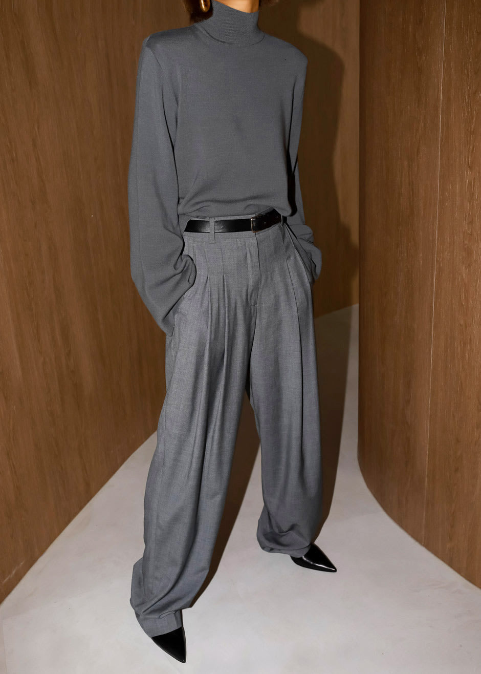 Gelso Pleated Trousers - Dark Grey Melange - 5