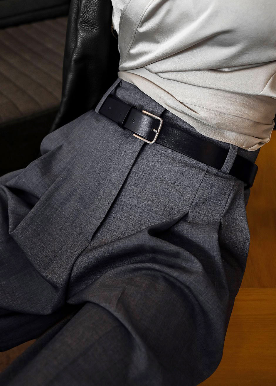 Gelso Pleated Trousers - Dark Grey Melange - 1