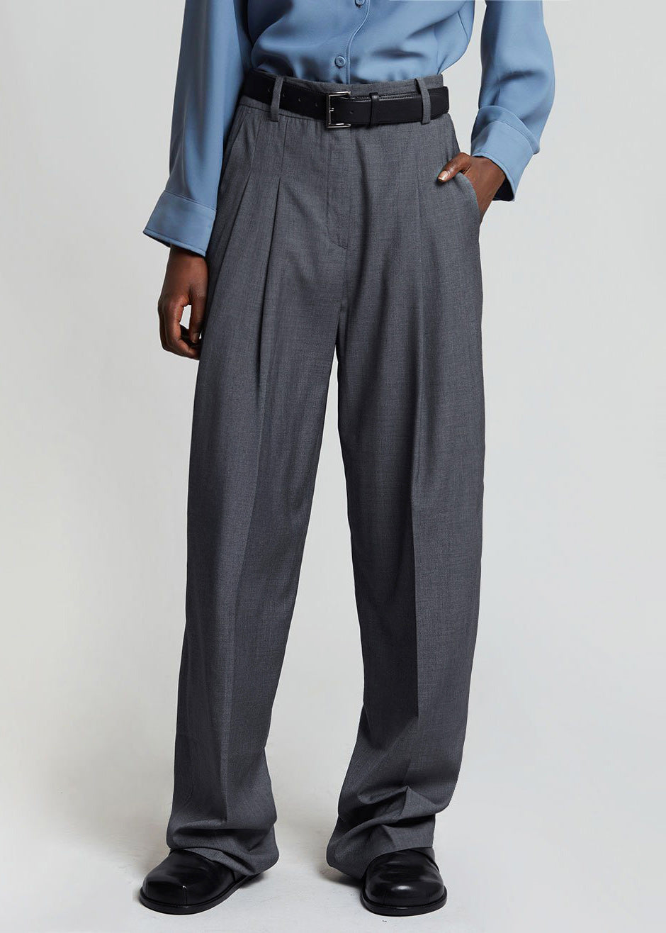 Gelso Pleated Trousers - Dark Grey Melange - 8
