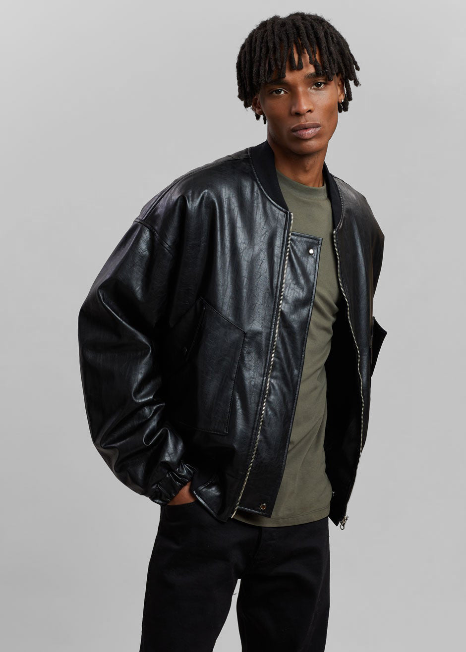 Hane Faux Leather Bomber - Black - 8 - [gender-male]