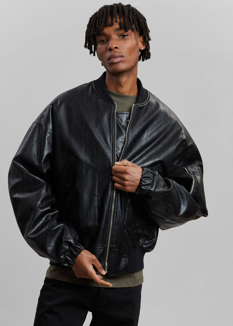 Hane Faux Leather Bomber - Black - 10