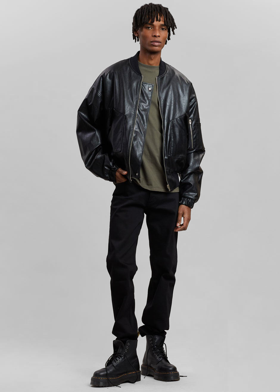 Hane Faux Leather Bomber - Black - 7 - [gender-male]